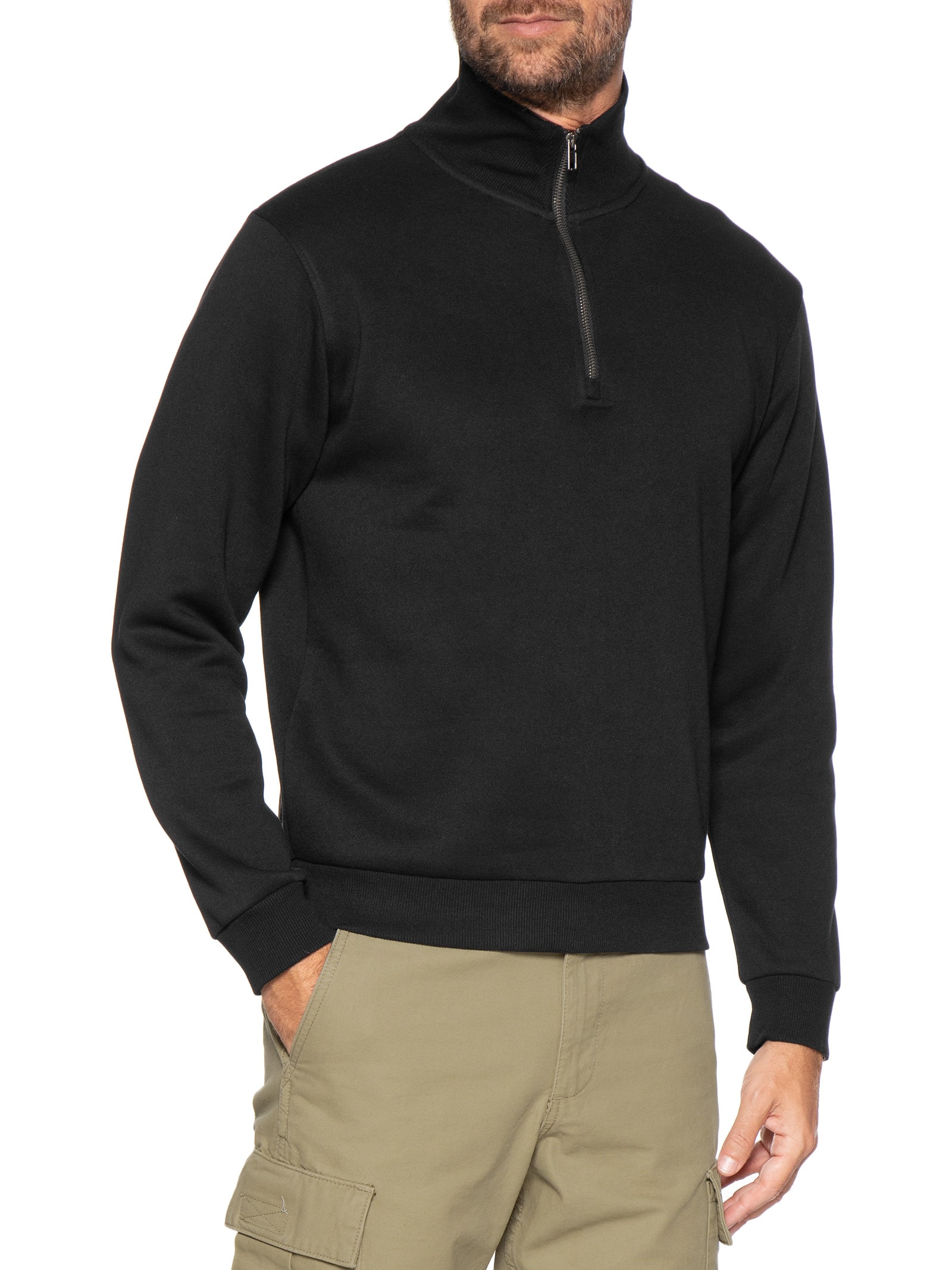 Casaco Masculino Moletom Bradley Half Zip Preto Jack & Jones