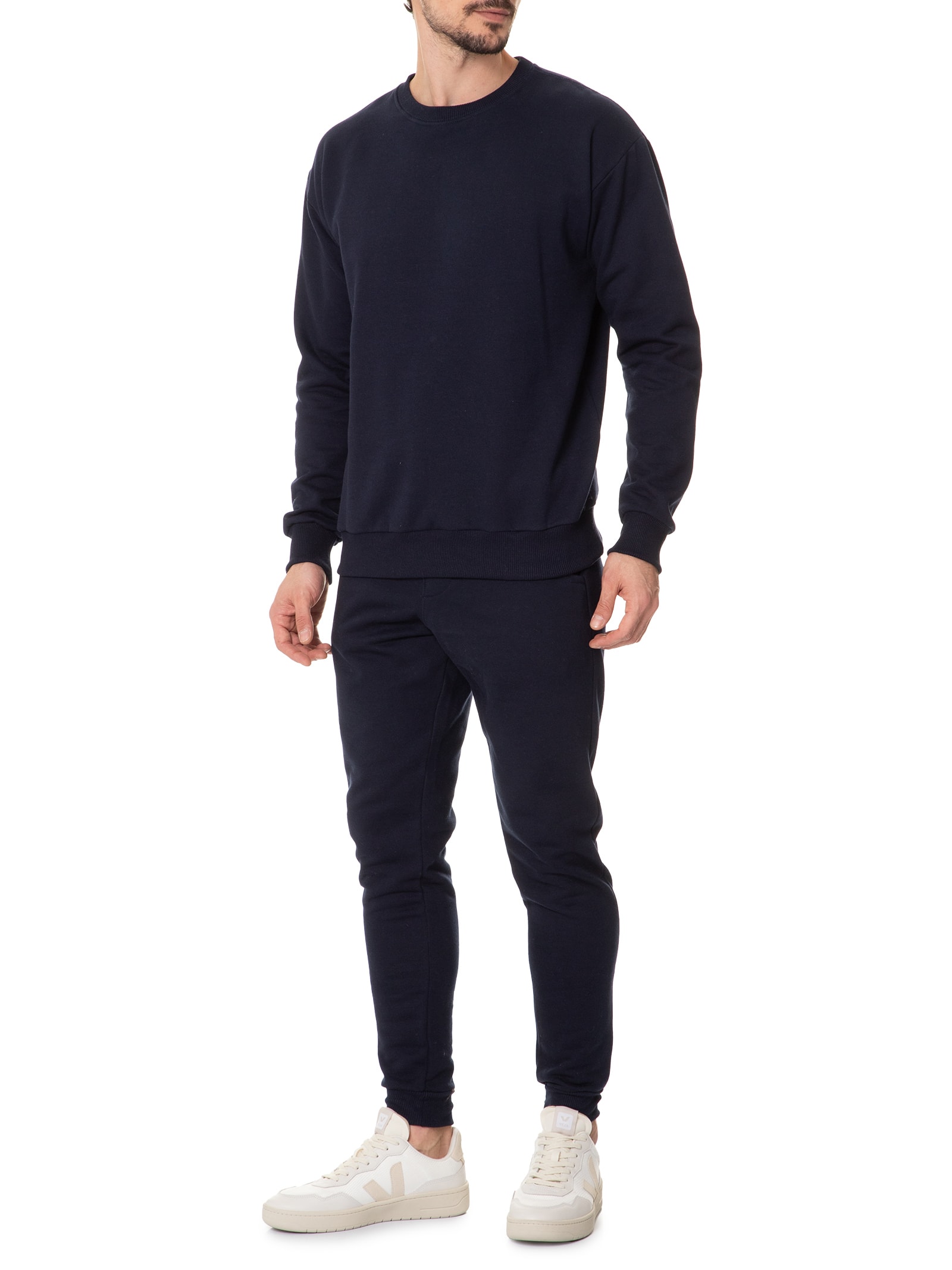 Casaco Masculino Moletom Gola Careca Azul  Basiq Men