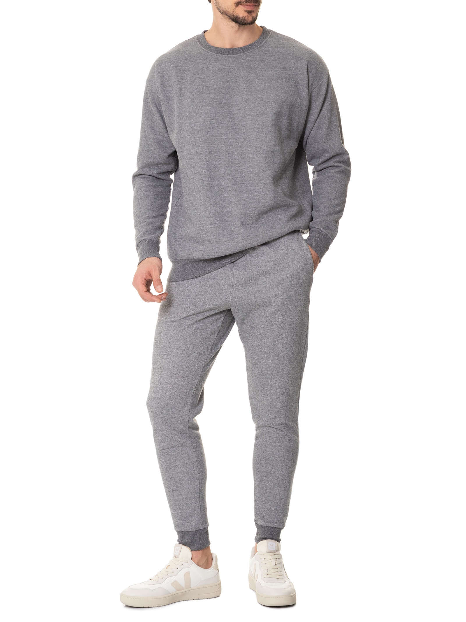 Casaco Masculino Moletom Gola Careca Cinza Basiq Men