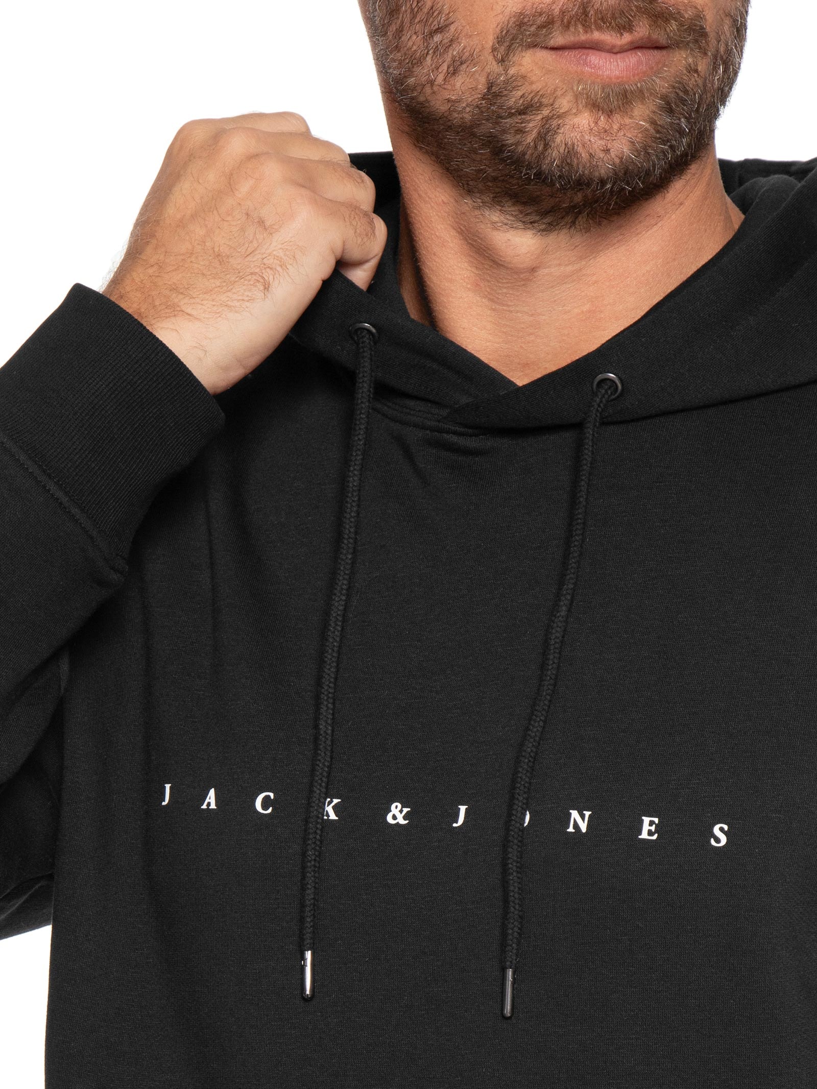 Casaco Masculino Moletom Logo Com Capuz Preto Jack & Jones