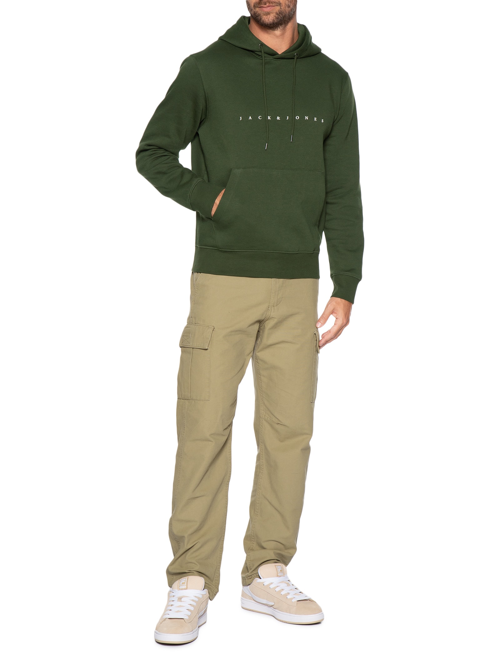 Casaco Masculino Moletom Logo Com Capuz Verde Jack & Jones
