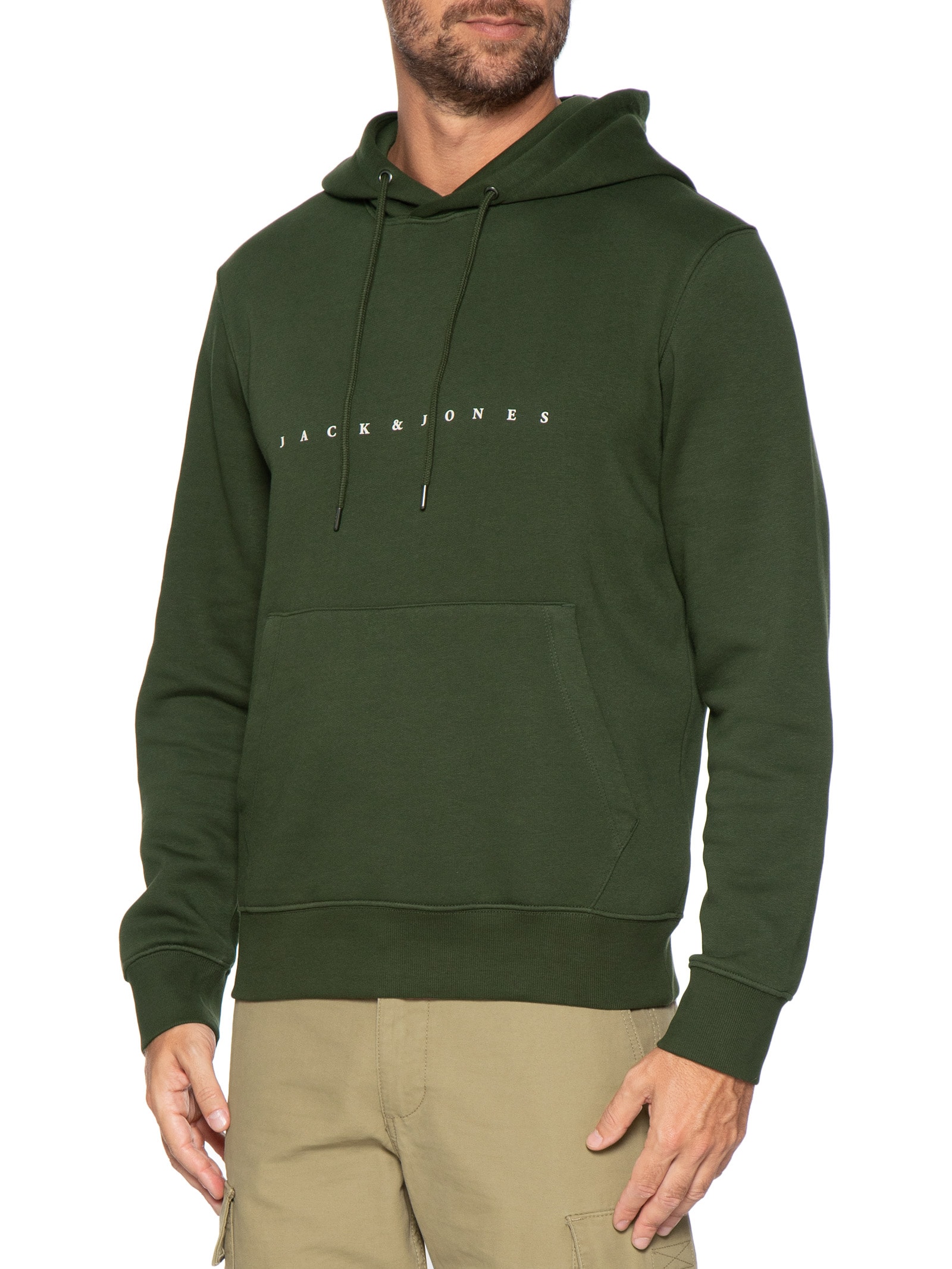Casaco Masculino Moletom Logo Com Capuz Verde Jack & Jones