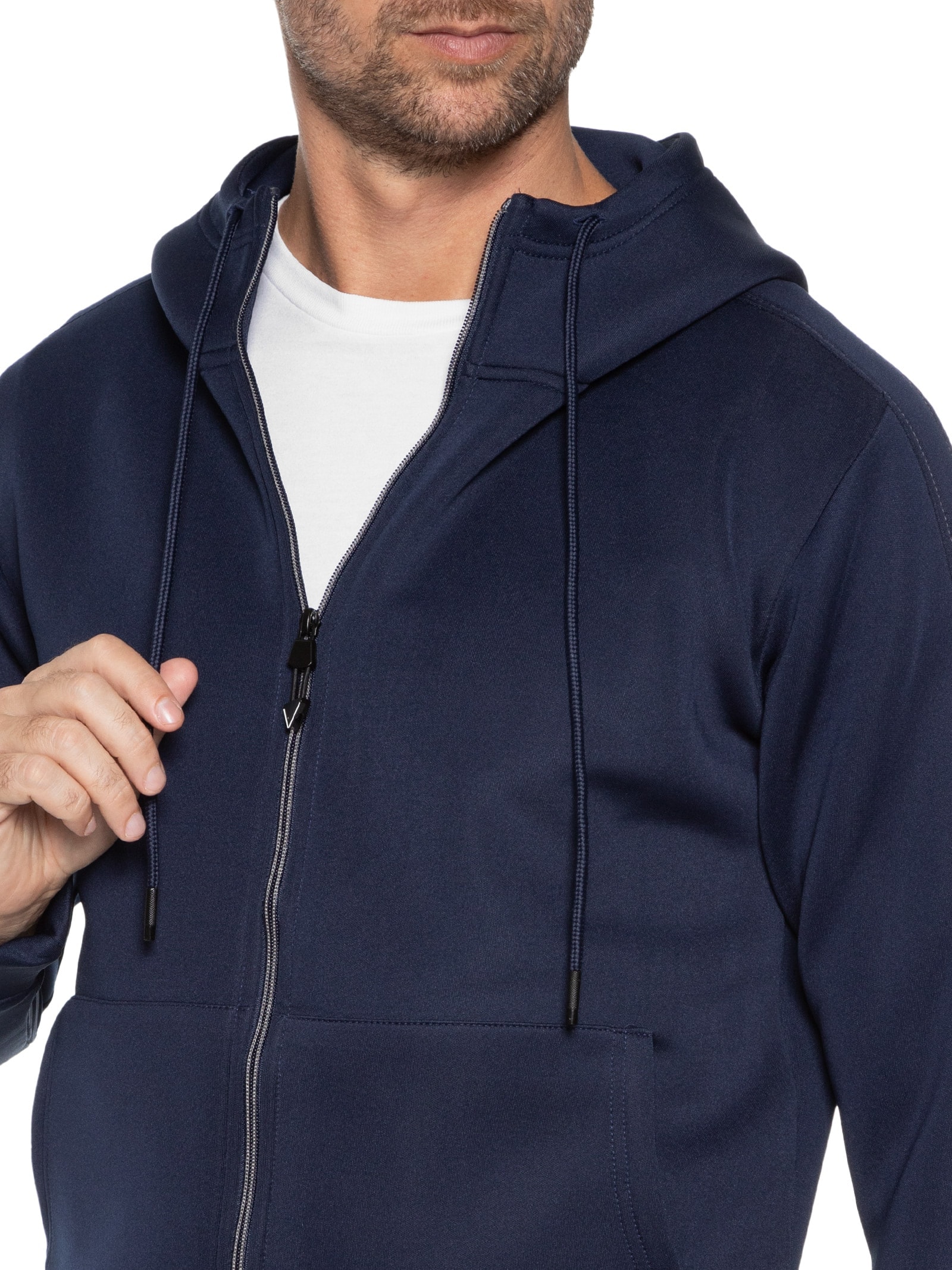 Casaco Masculino Moletom Neoprene Com Zíper e Gorro Azul '2 Essential