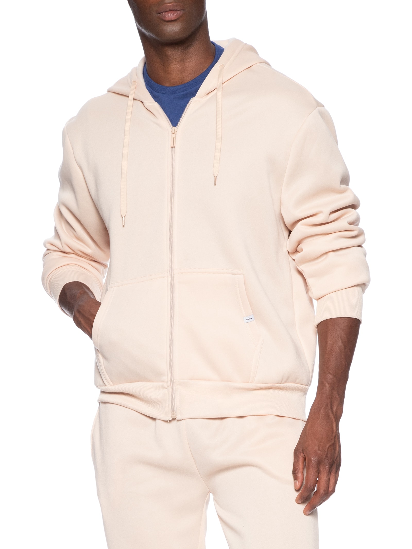 Casaco Masculino Moletom Zíper Com Gorro Bege Basiq Men