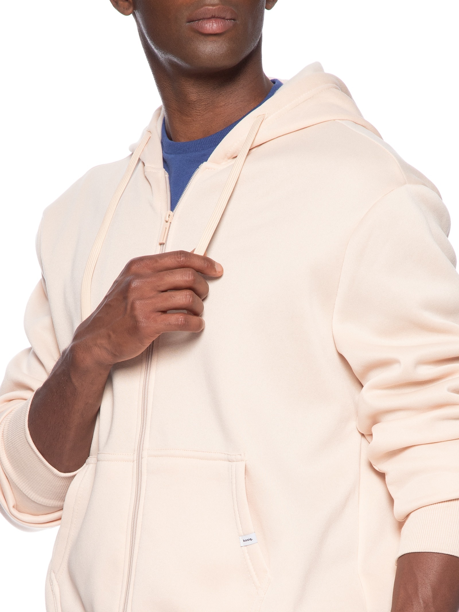 Casaco Masculino Moletom Zíper Com Gorro Bege Basiq Men