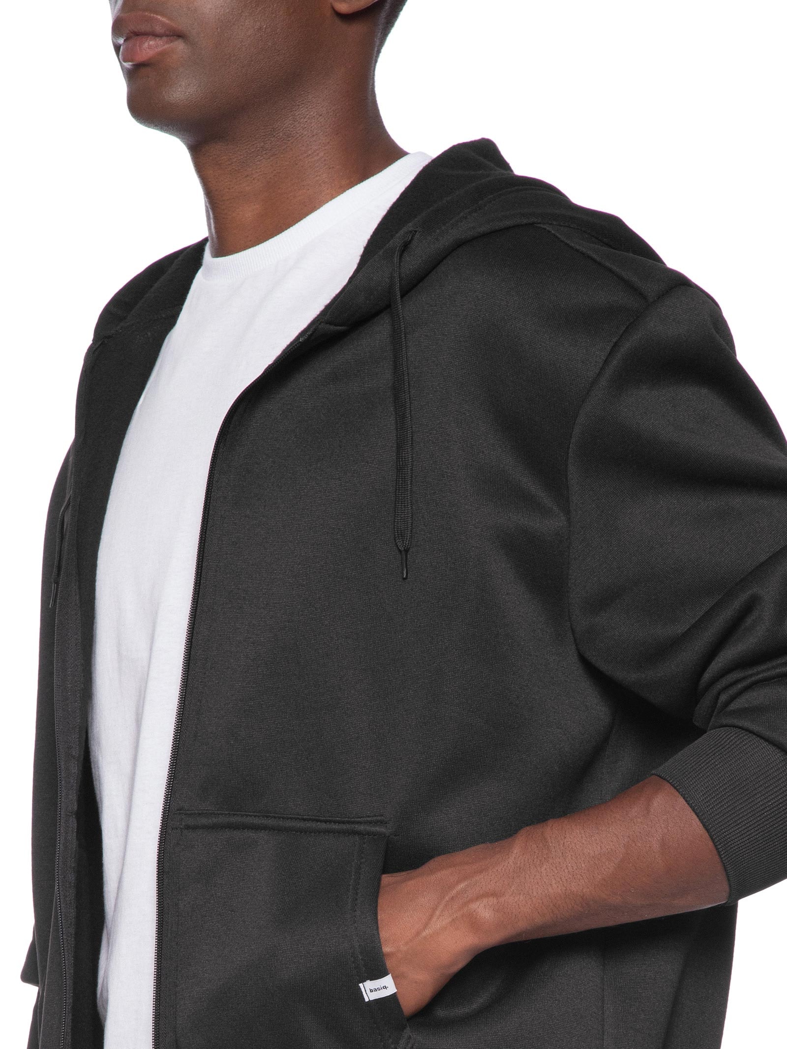 Casaco Masculino Moletom Zíper Com Gorro Preto Basiq Men