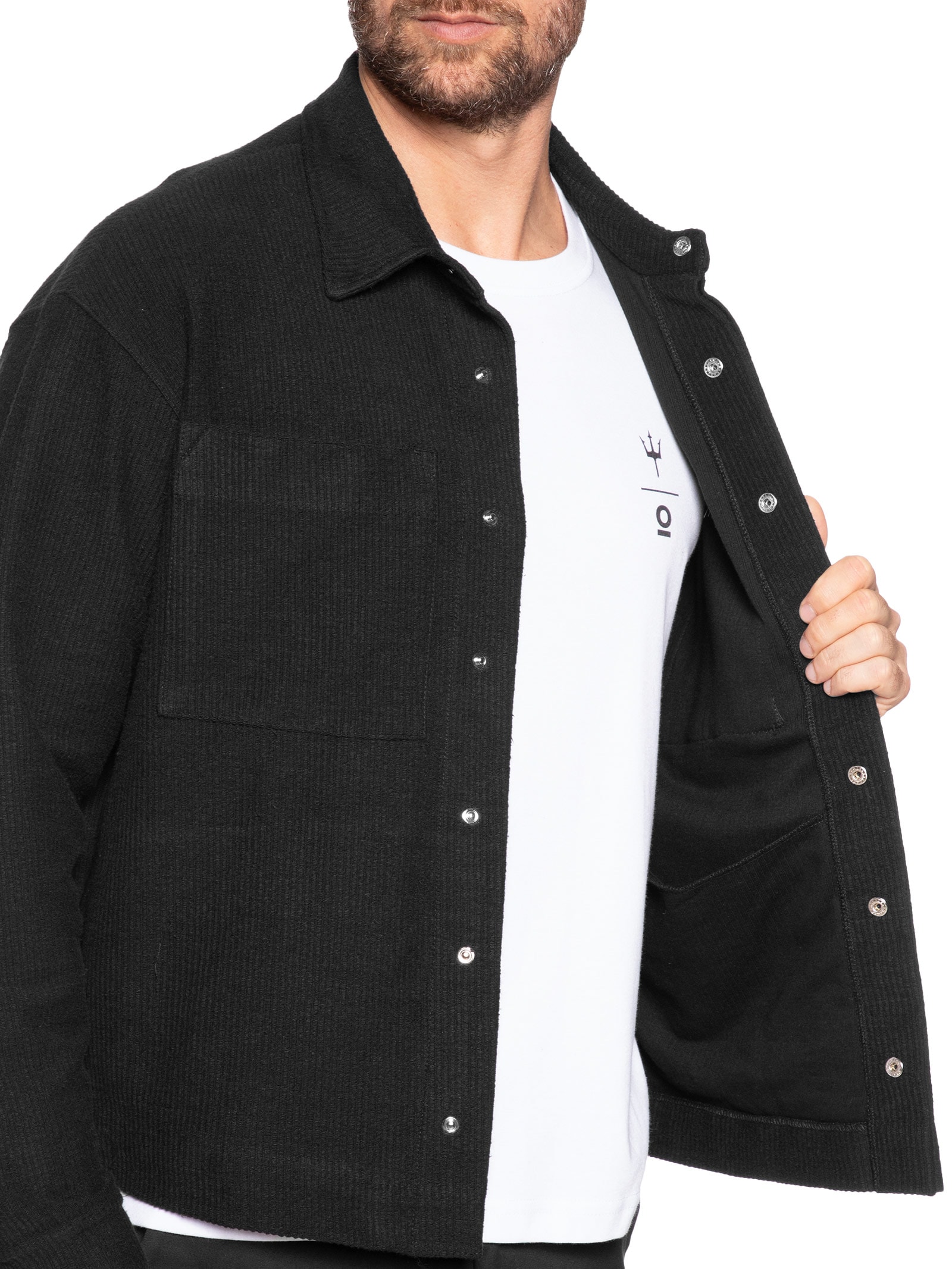 Osklen - Casaco Masculino Overshirt Veludo Cotelê - Preto
