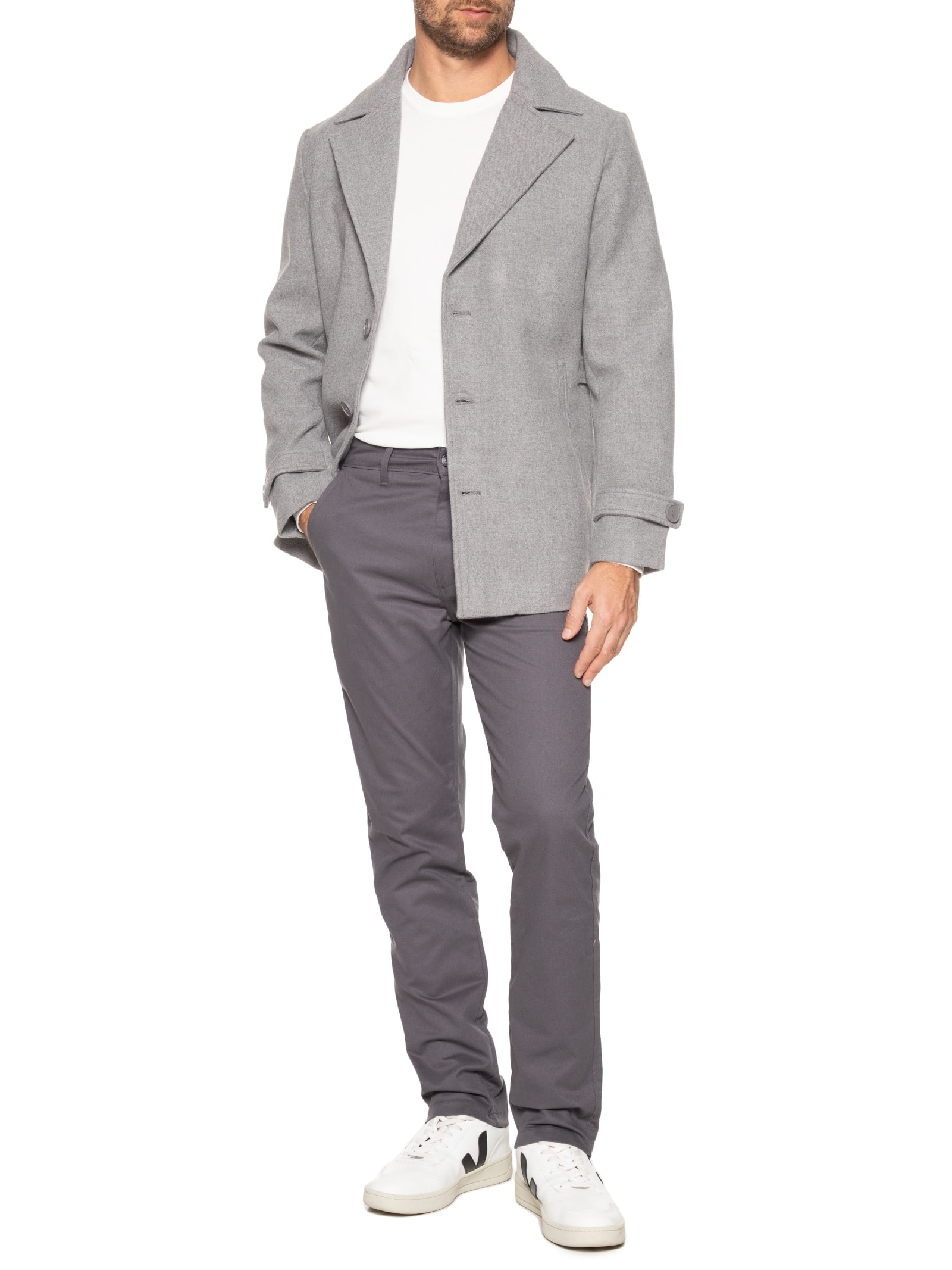 Casaco Masculino Sobretudo Clássico Cinza '2 Essential