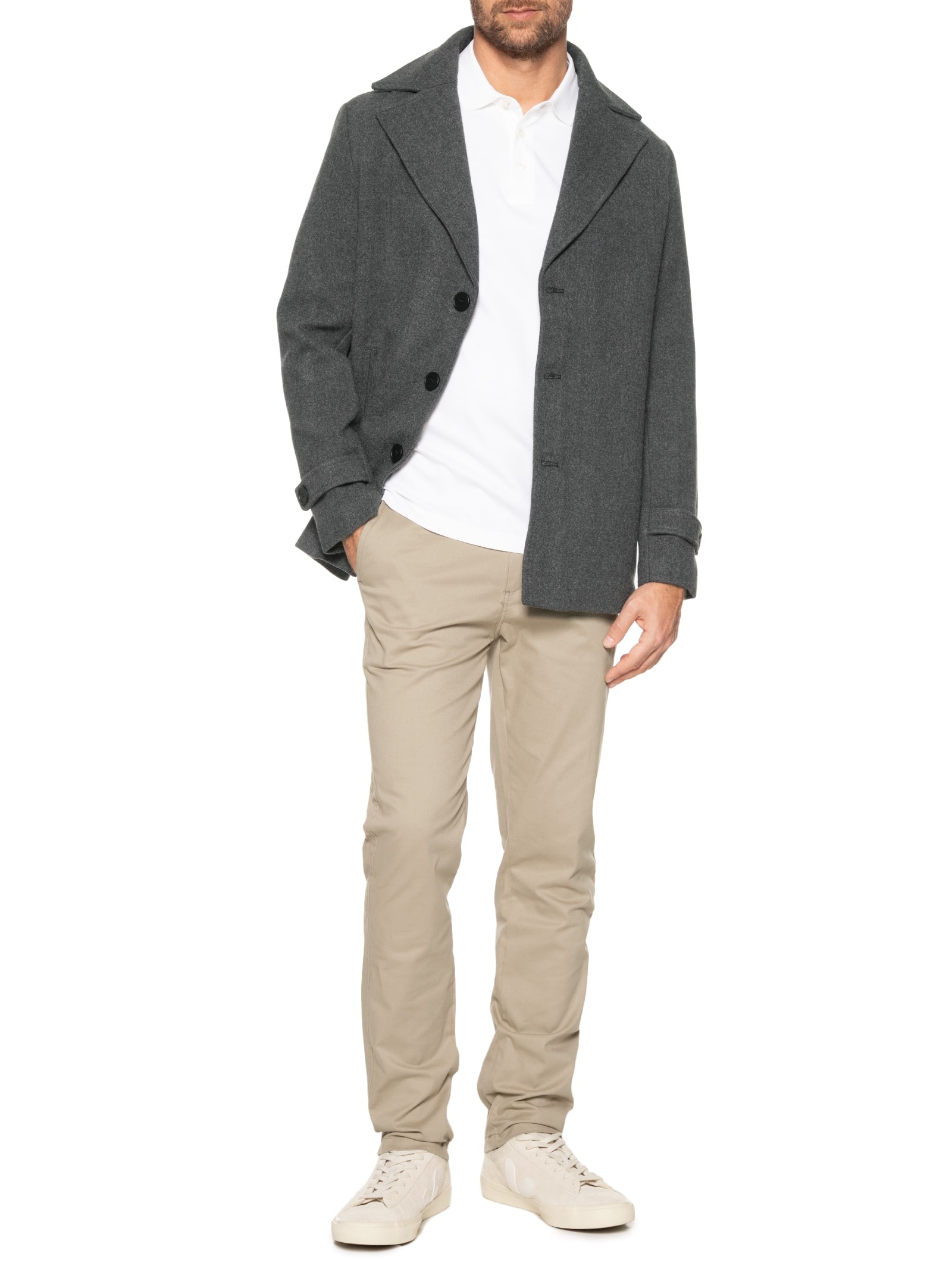 Casaco Masculino Sobretudo Clássico Cinza '2 Essential