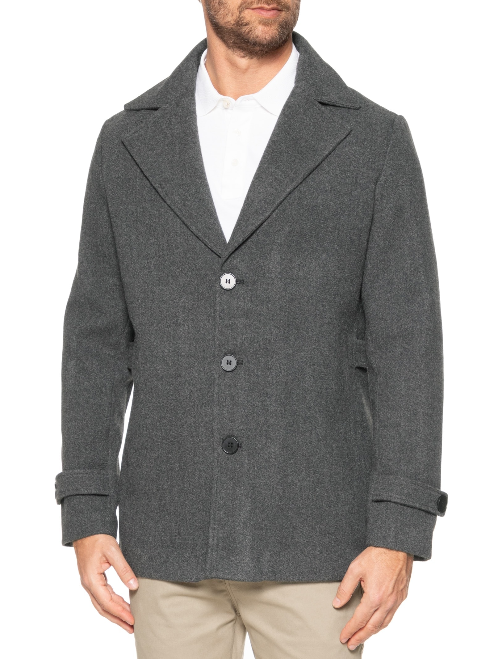 Casaco Masculino Sobretudo Clássico Cinza '2 Essential