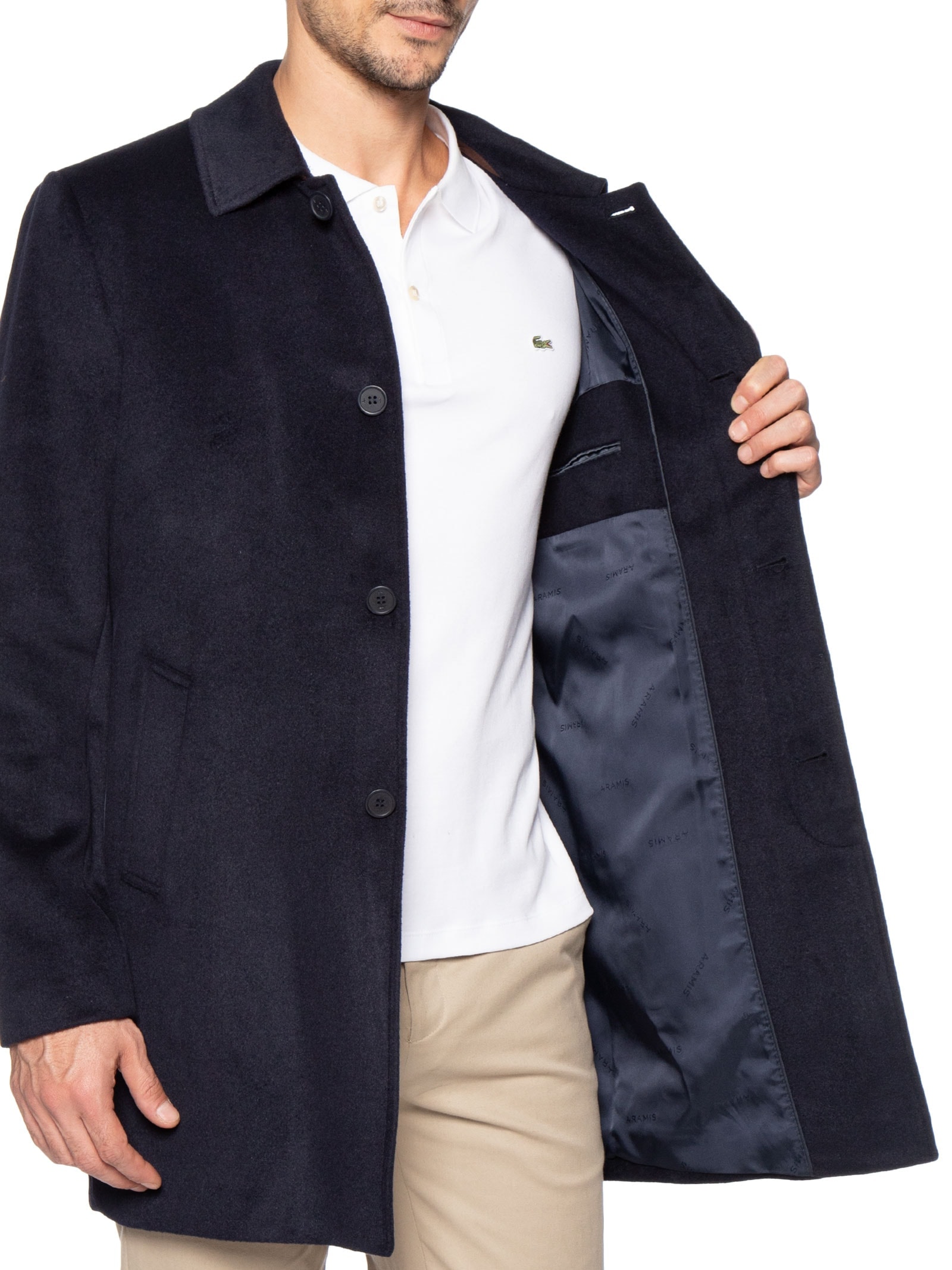 Casaco Masculino Trench Coat Blend De Lã Azul Aramis