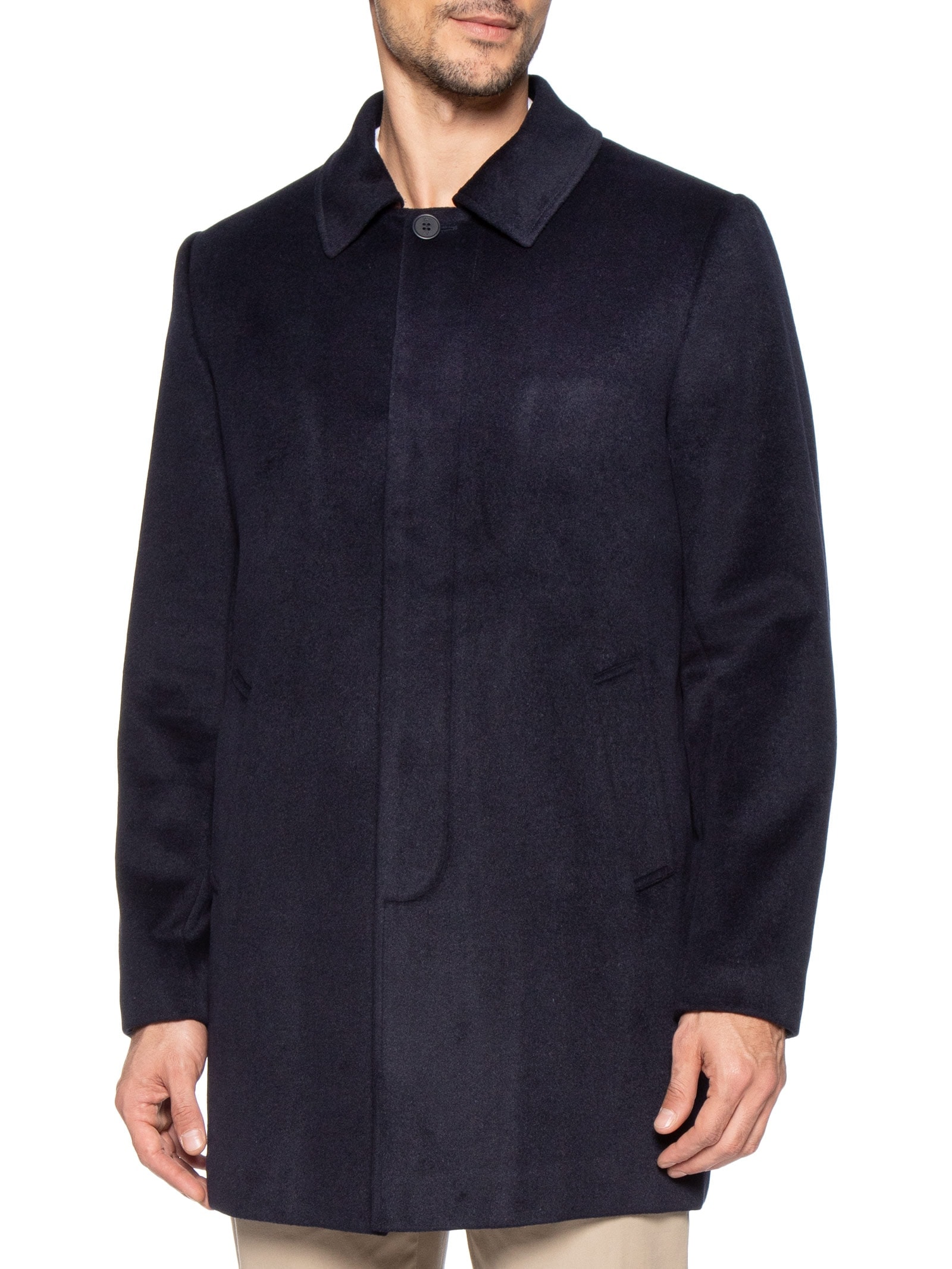 Casaco Masculino Trench Coat Blend De Lã Azul Aramis