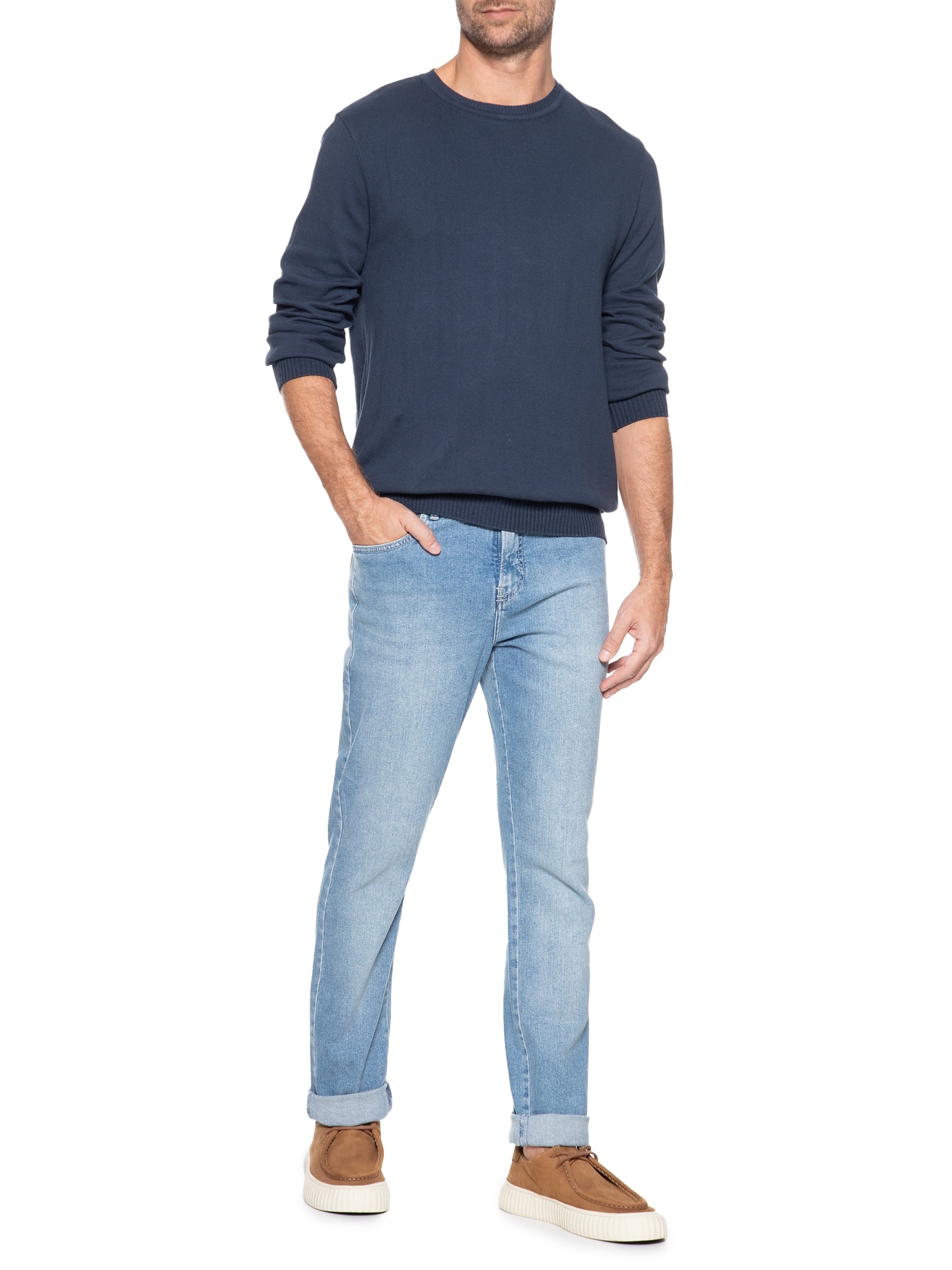 Casaco Masculino Tricot Básico Azul Foxton