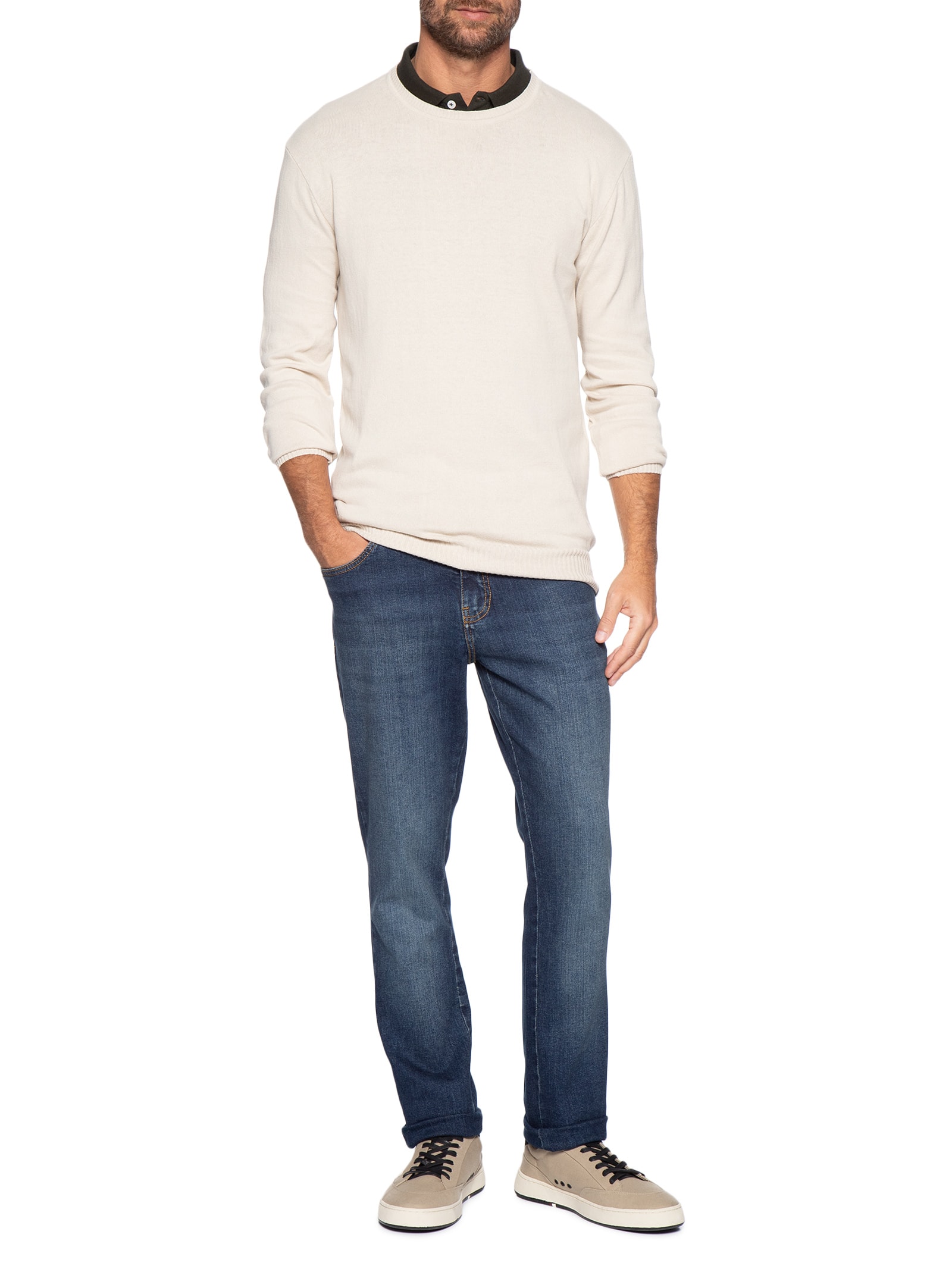 Casaco Masculino Tricot Básico Bege Foxton