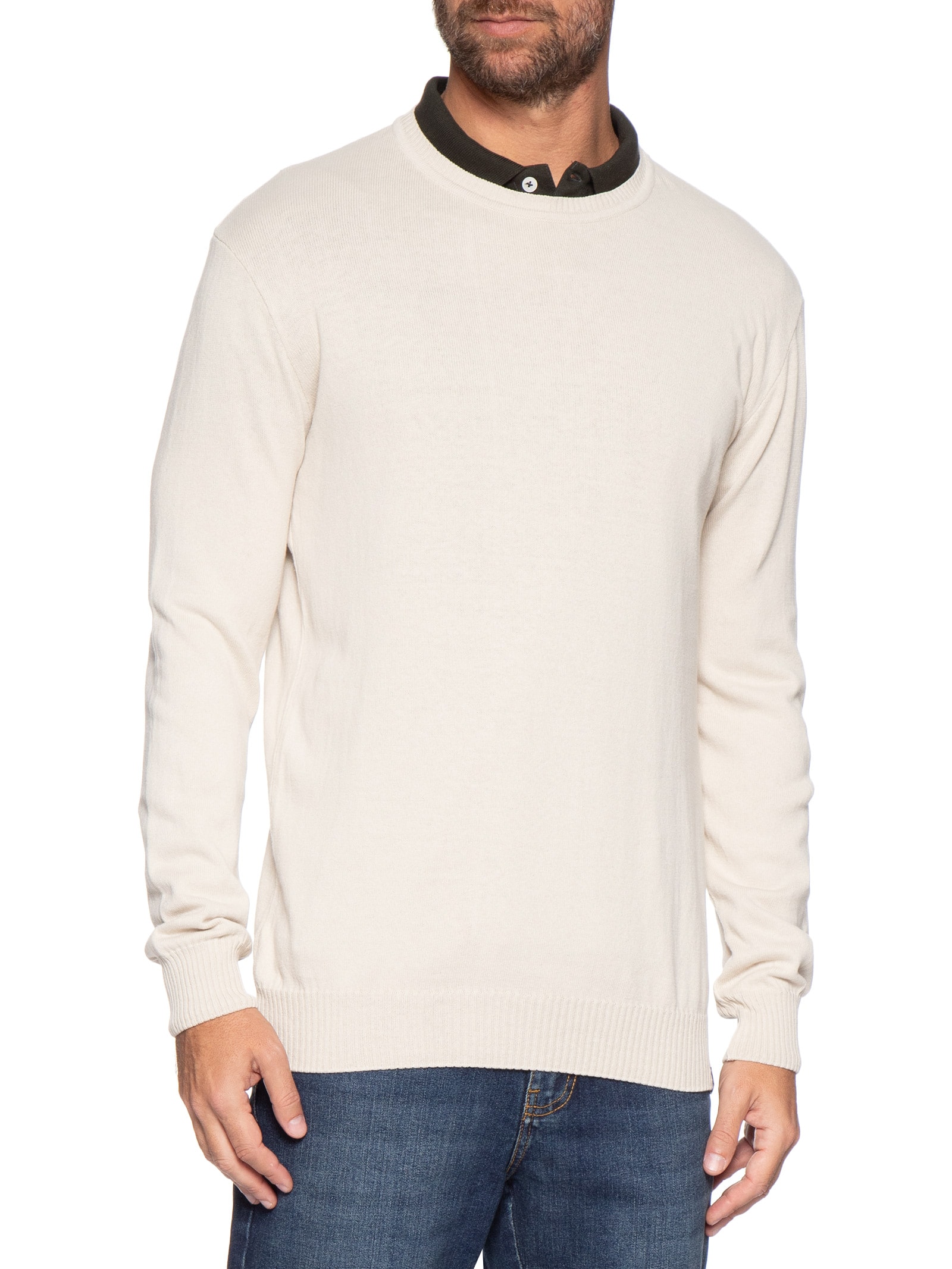 Casaco Masculino Tricot Básico Bege Foxton