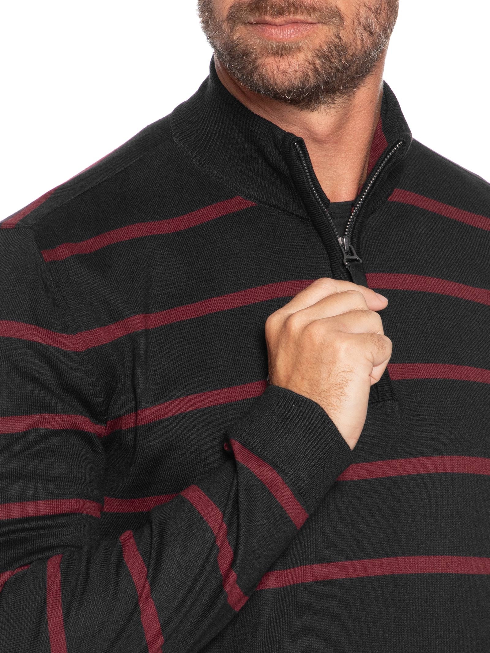 Casaco Masculino Tricot Meio Zíper Listra Cascais Preto Foxton