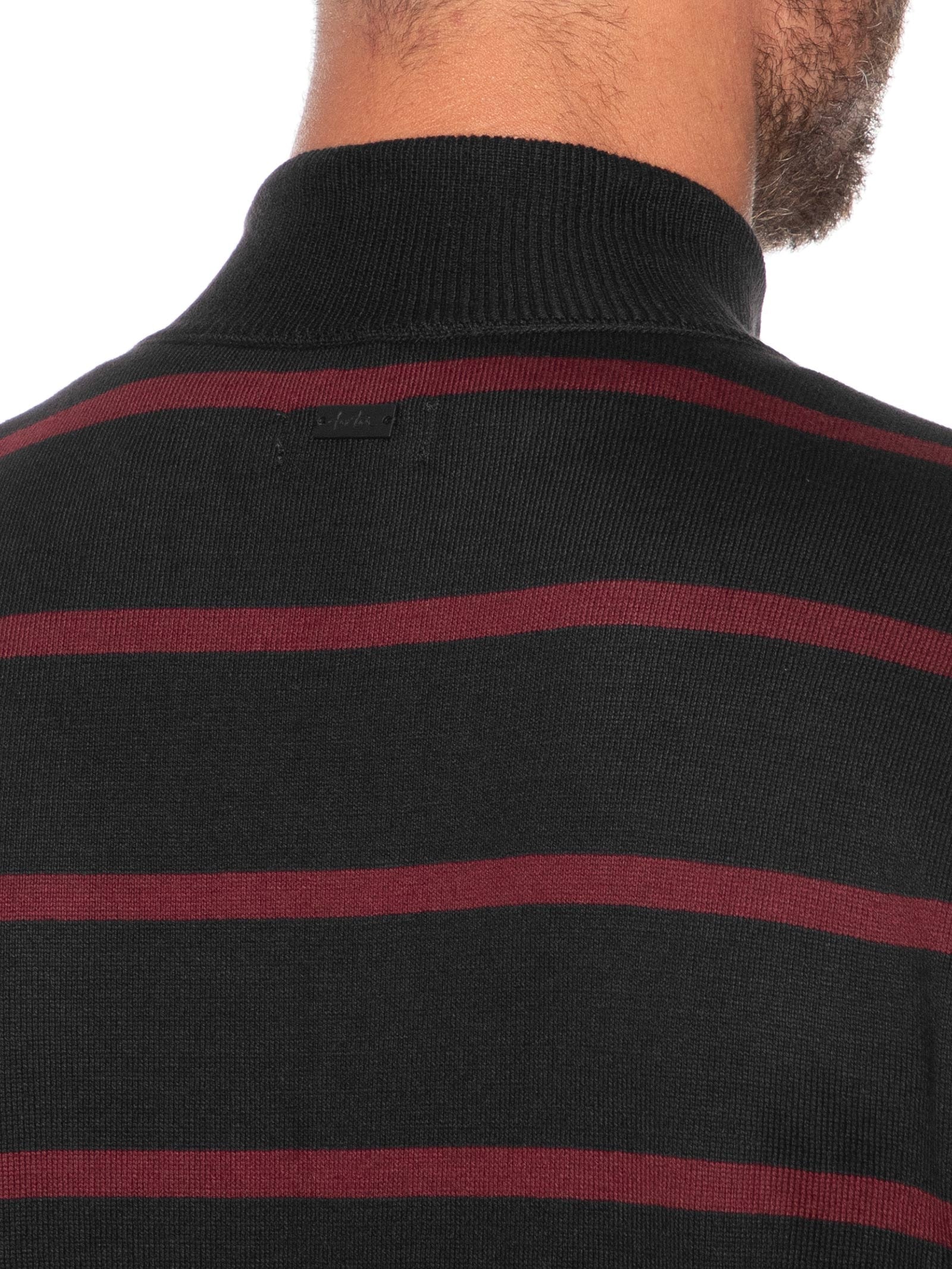 Casaco Masculino Tricot Meio Zíper Listra Cascais Preto Foxton