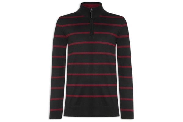 Casaco Masculino Tricot Meio Zíper Listra Cascais - Preto