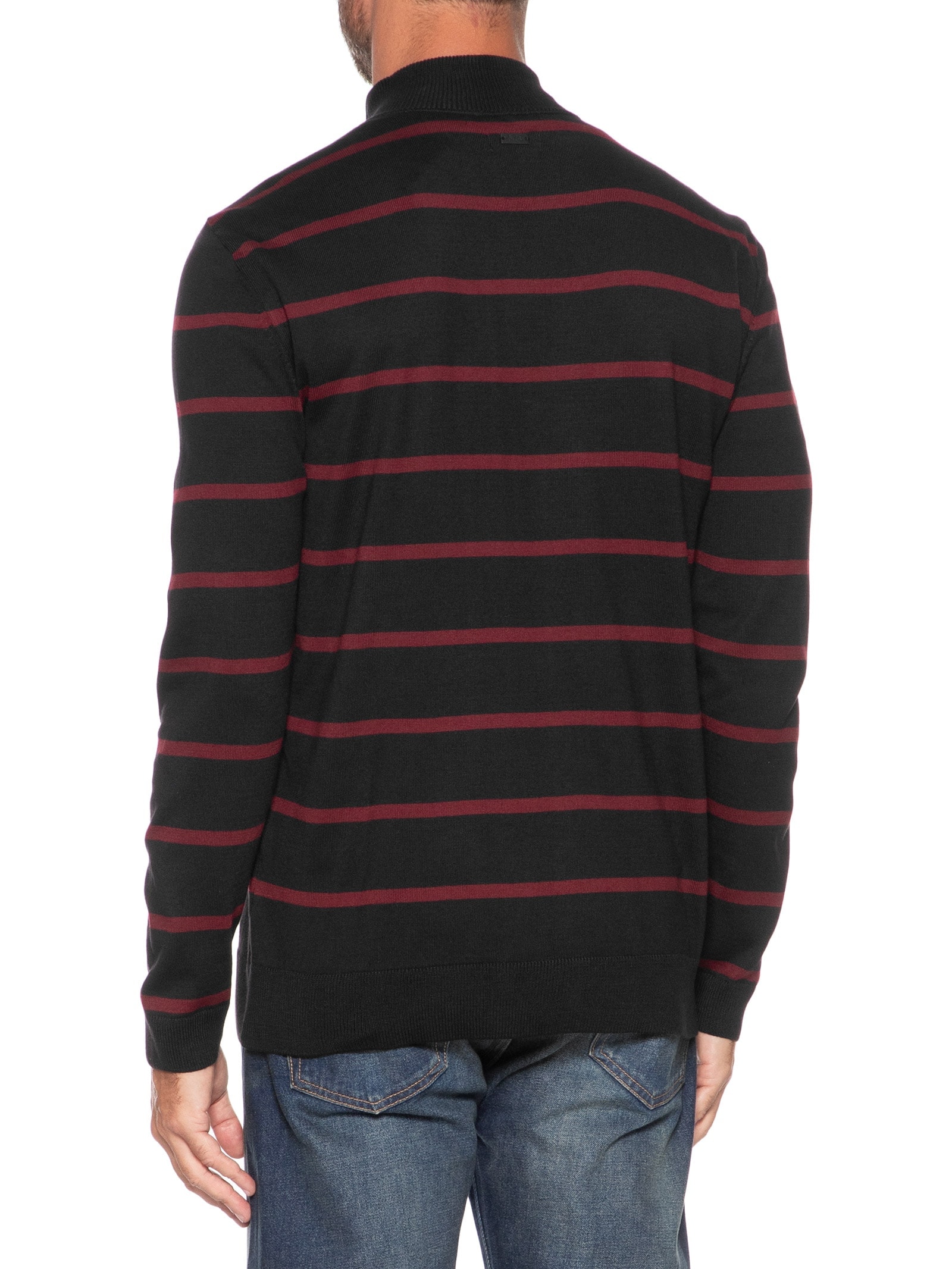 Casaco Masculino Tricot Meio Zíper Listra Cascais Preto Foxton