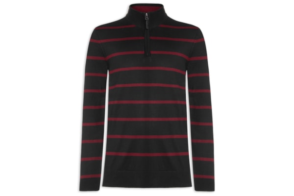 Casaco Masculino Tricot Meio Zíper Listra Cascais - Preto