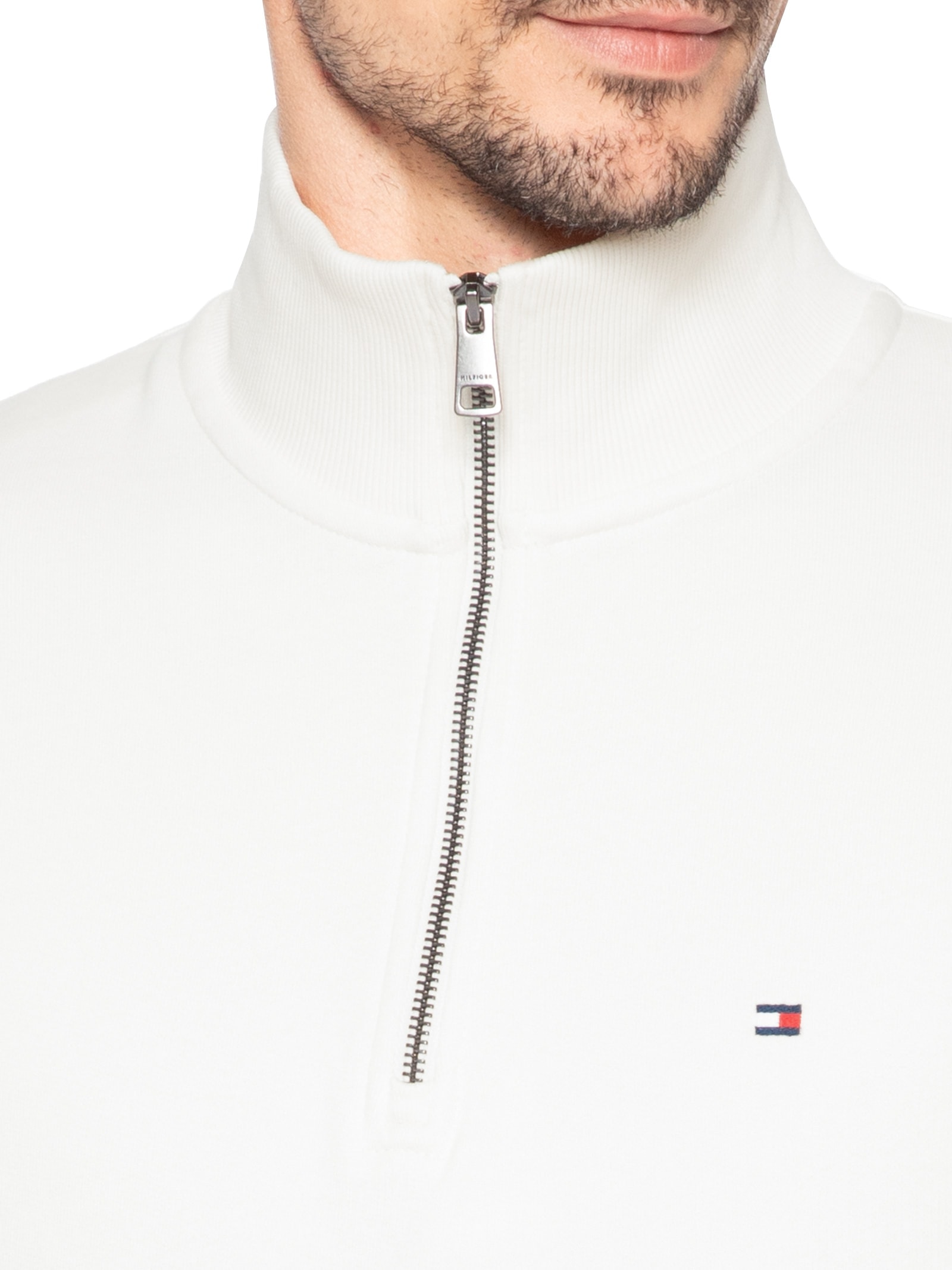 Casaco Moletom Masculino Gola Alta Meio Zíper Country Club Branco Tommy Hilfiger