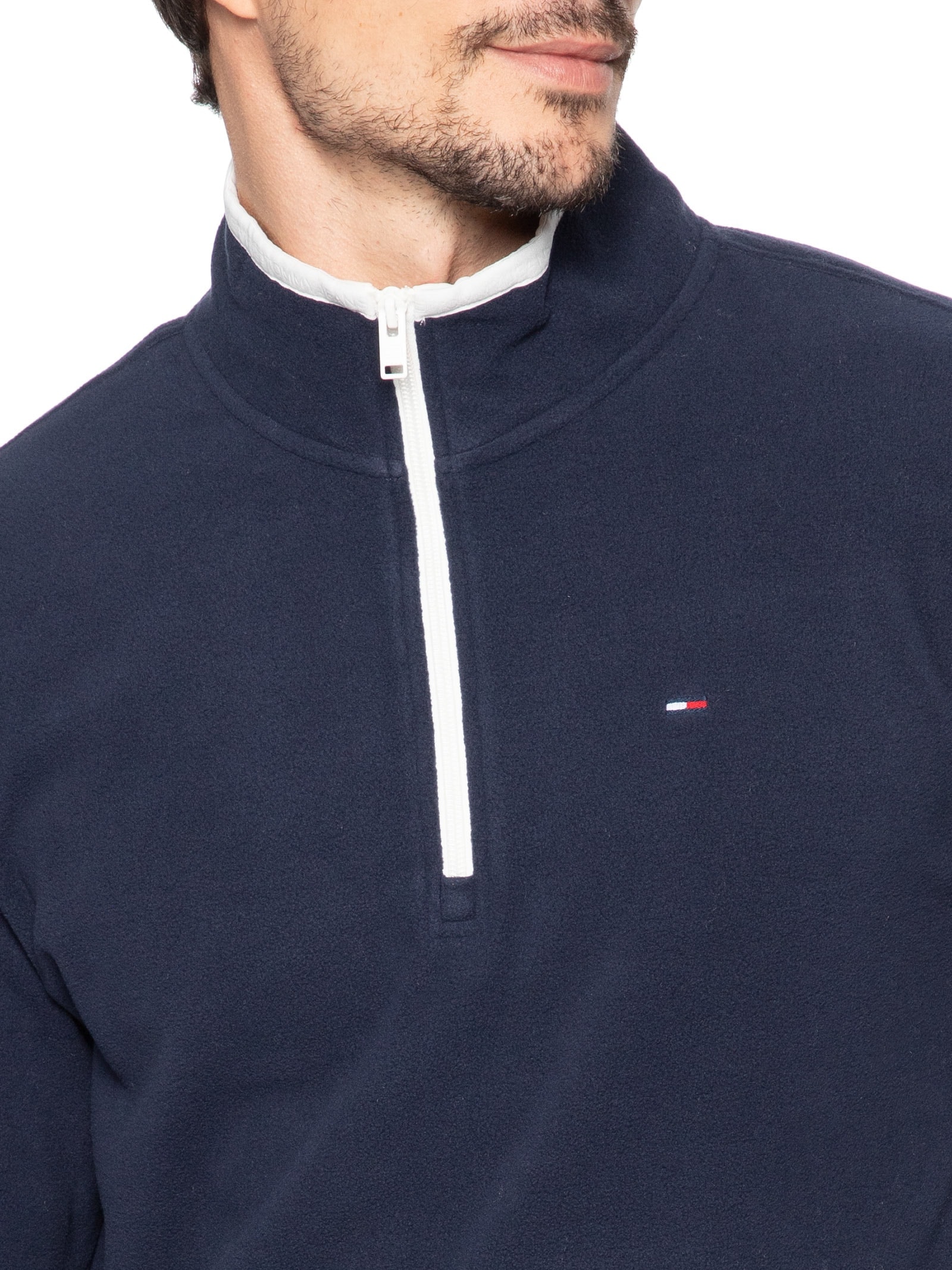 Casaco Moletom Masculino Regular Fit Half Zip Polar Fleece Azul Tommy Jeans