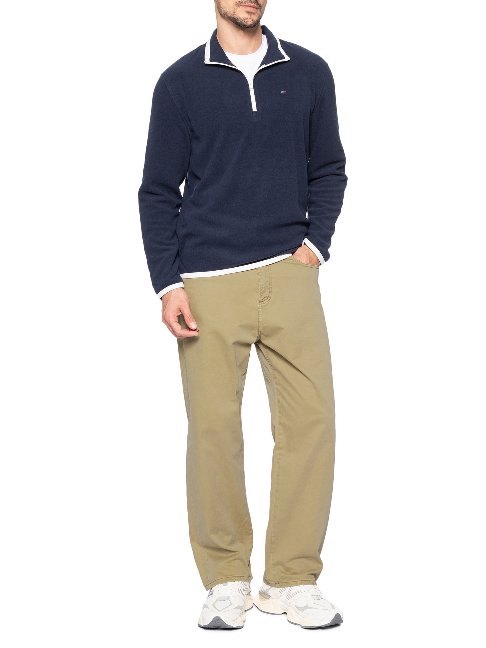 Casaco Moletom Masculino Regular Fit Half Zip Polar Fleece Azul Tommy Jeans