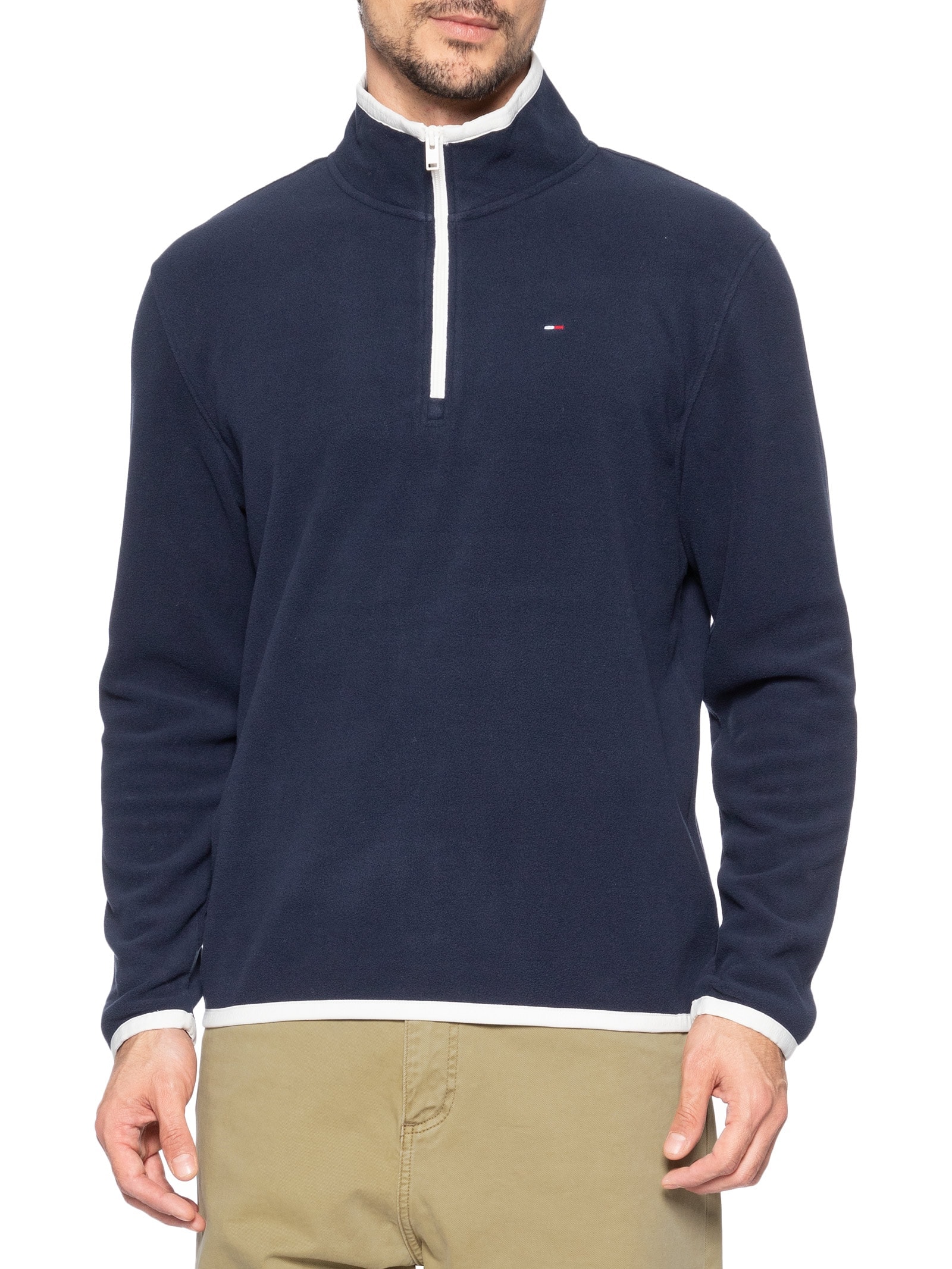 Casaco Moletom Masculino Regular Fit Half Zip Polar Fleece Azul Tommy Jeans