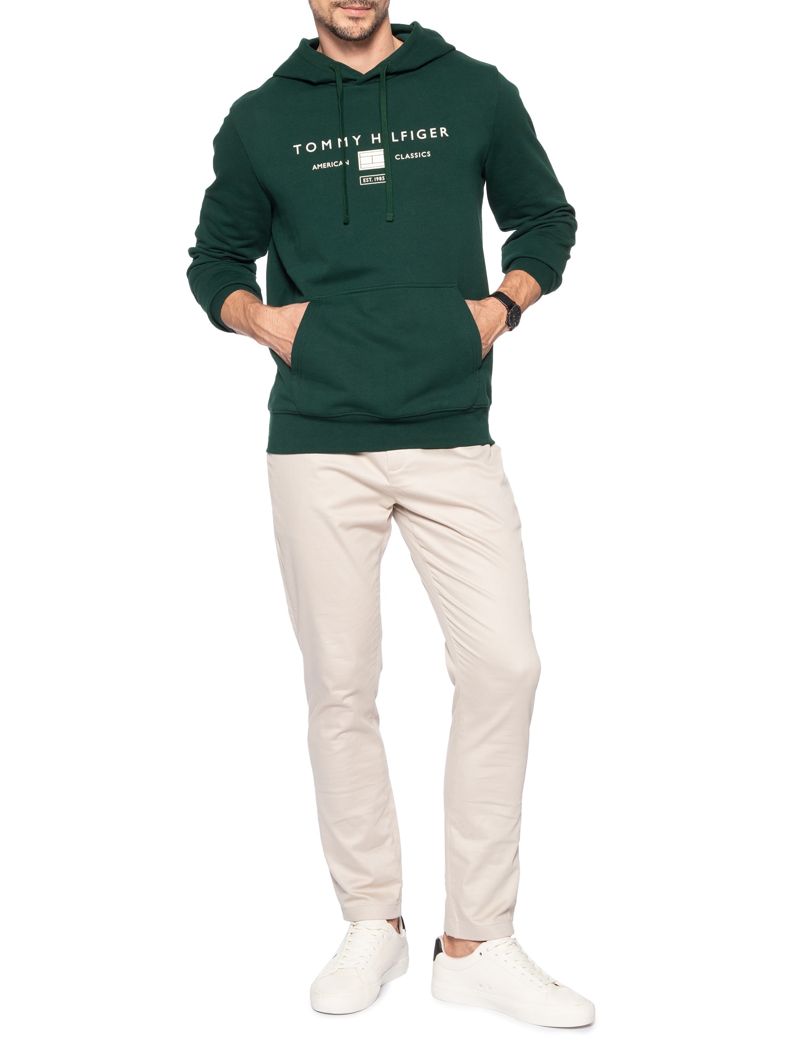Casaco Moletom Masculino Sem Felpa Com Capuz Brand Love Verde Tommy Hilfiger