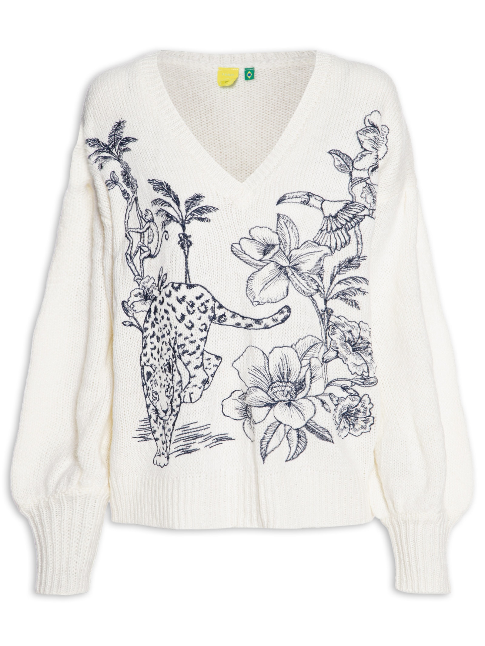 Casaco Pullover Feminino Tricot Bordado Delicadeza – Off White Farm