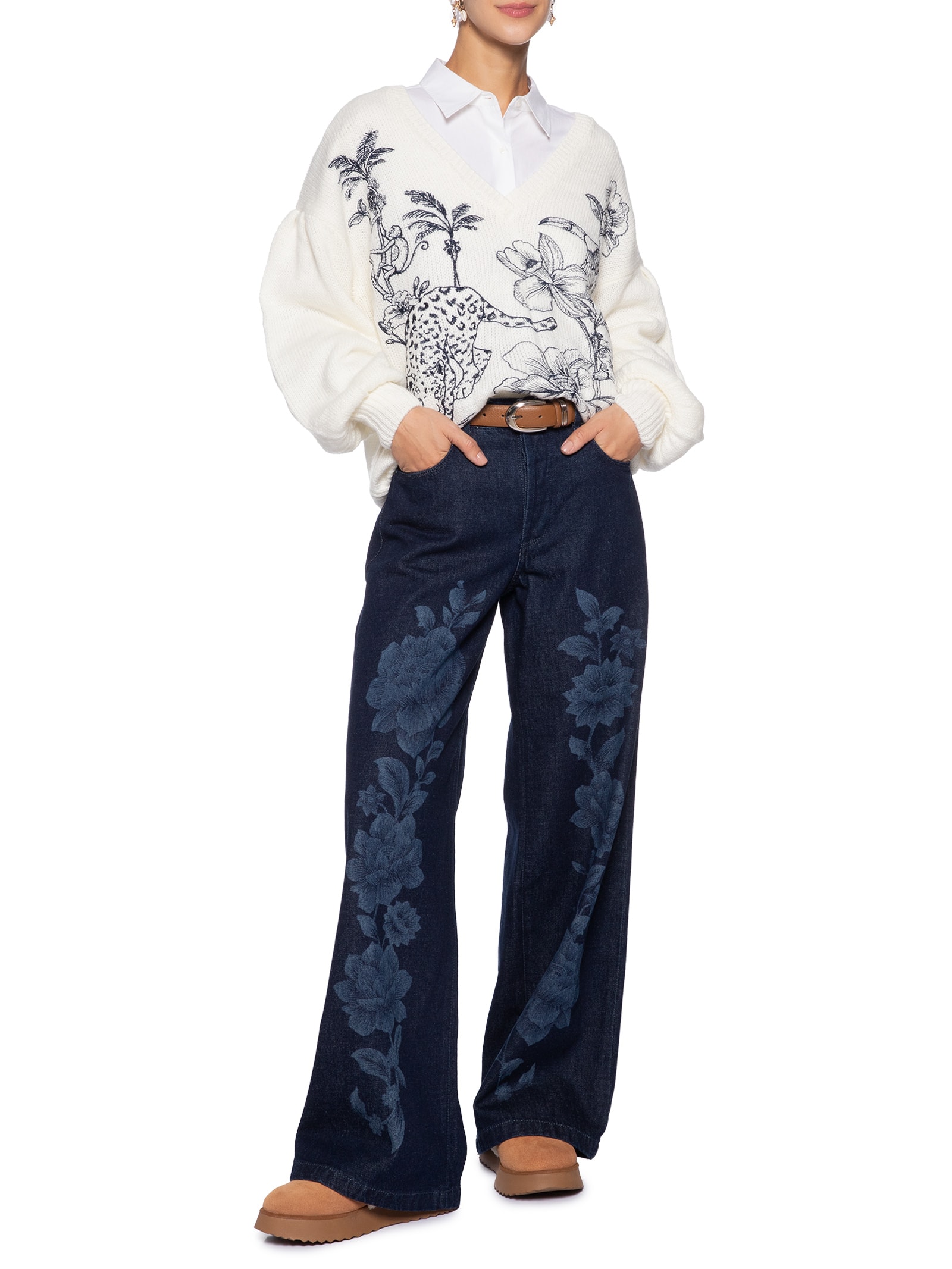 Casaco Pullover Feminino Tricot Bordado Delicadeza – Off White Farm