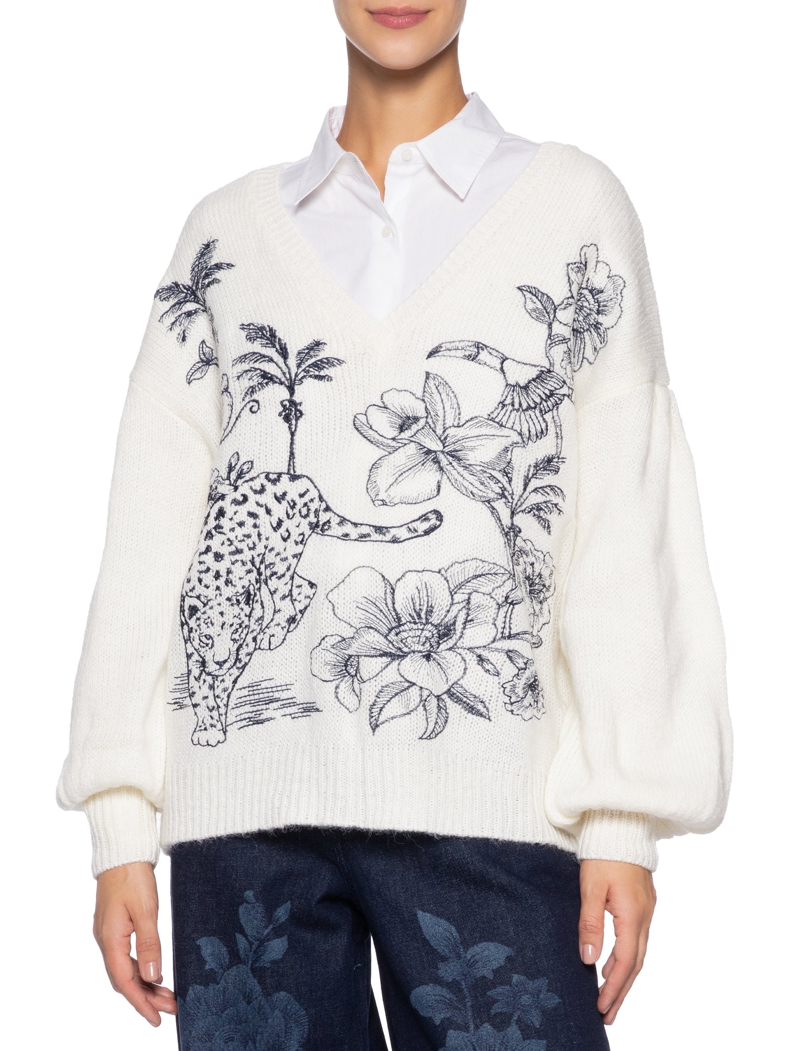 Casaco Pullover Feminino Tricot Bordado Delicadeza – Off White Farm
