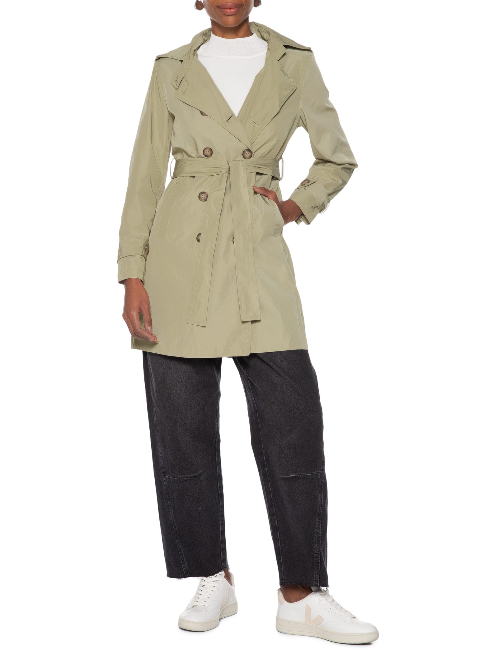 Casaco Trench Coat Feminino Alongado Destacável Bege  Basiq