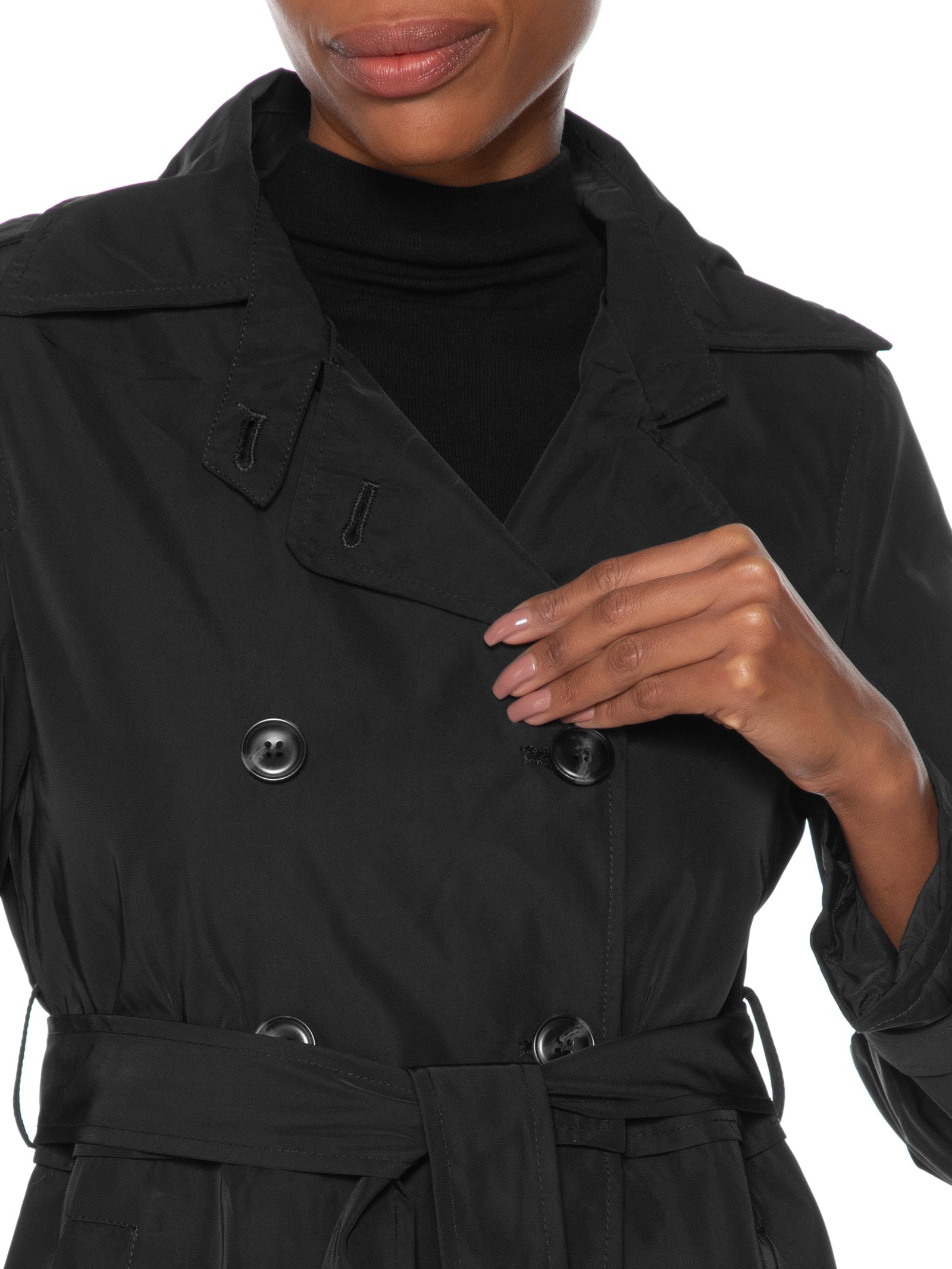 Casaco Trench Coat Feminino Alongado Destacável Preto Basiq