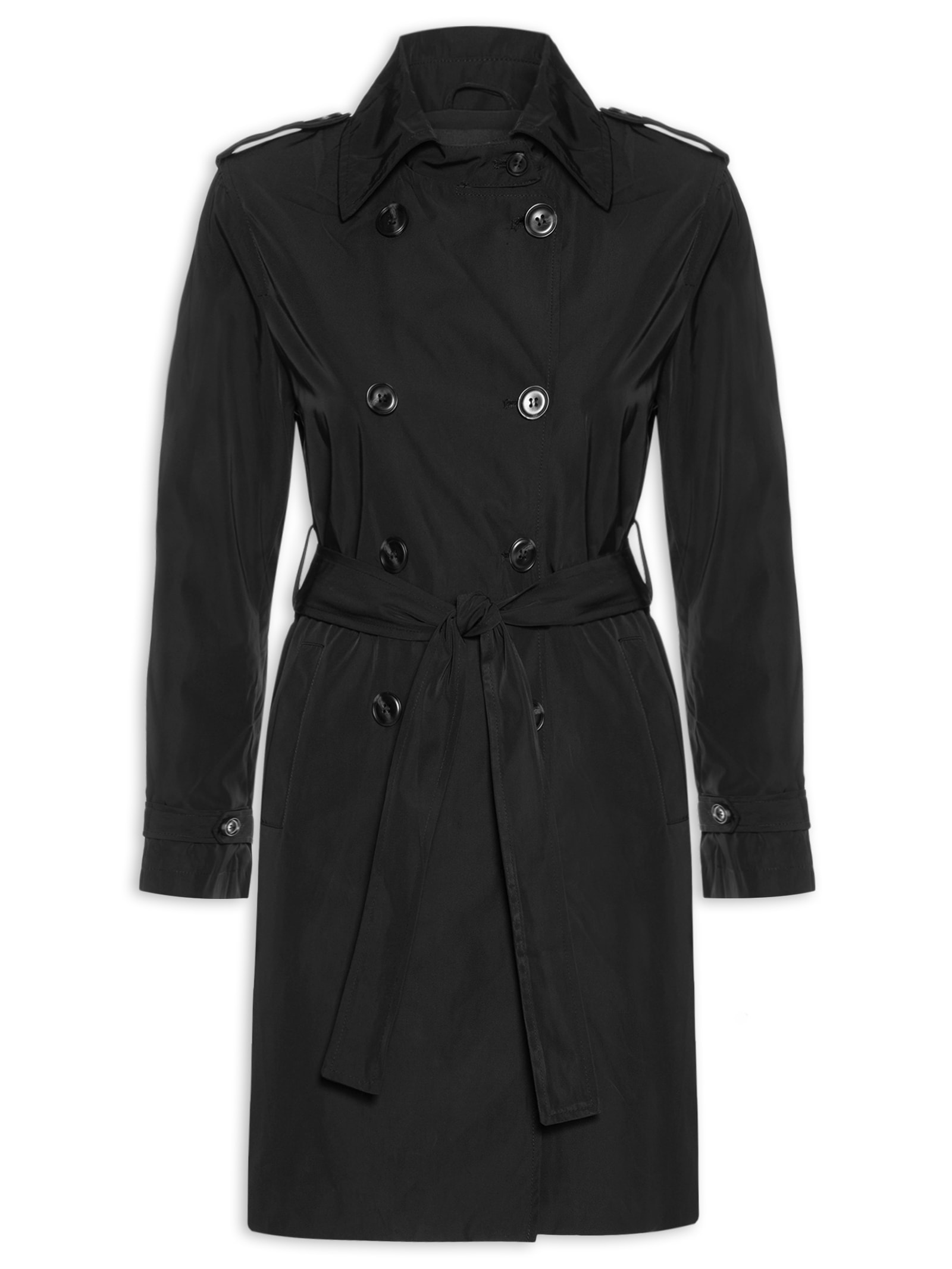 Casaco Trench Coat Feminino Alongado Destacável Preto Basiq