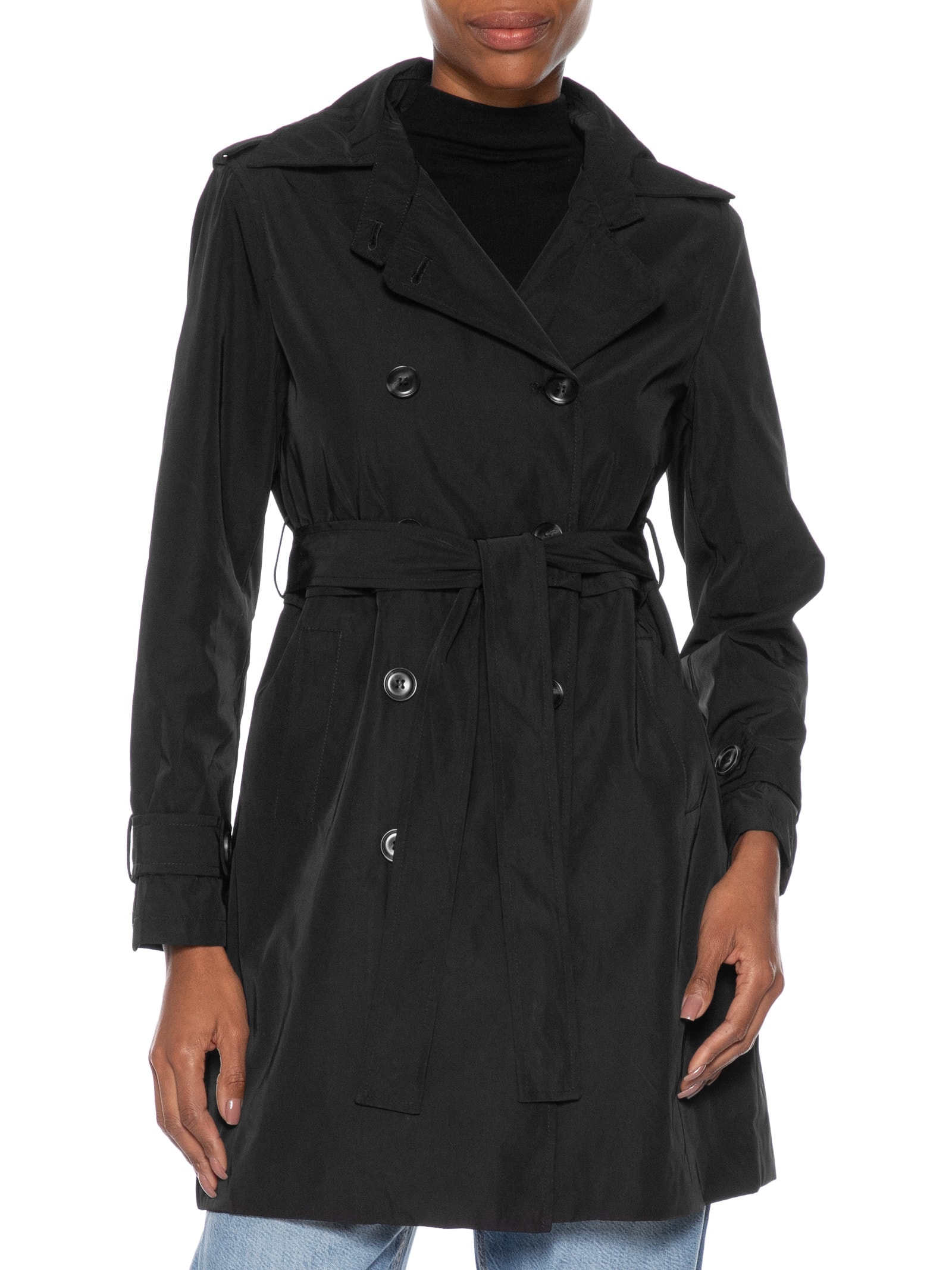 Casaco Trench Coat Feminino Alongado Destacável Preto Basiq