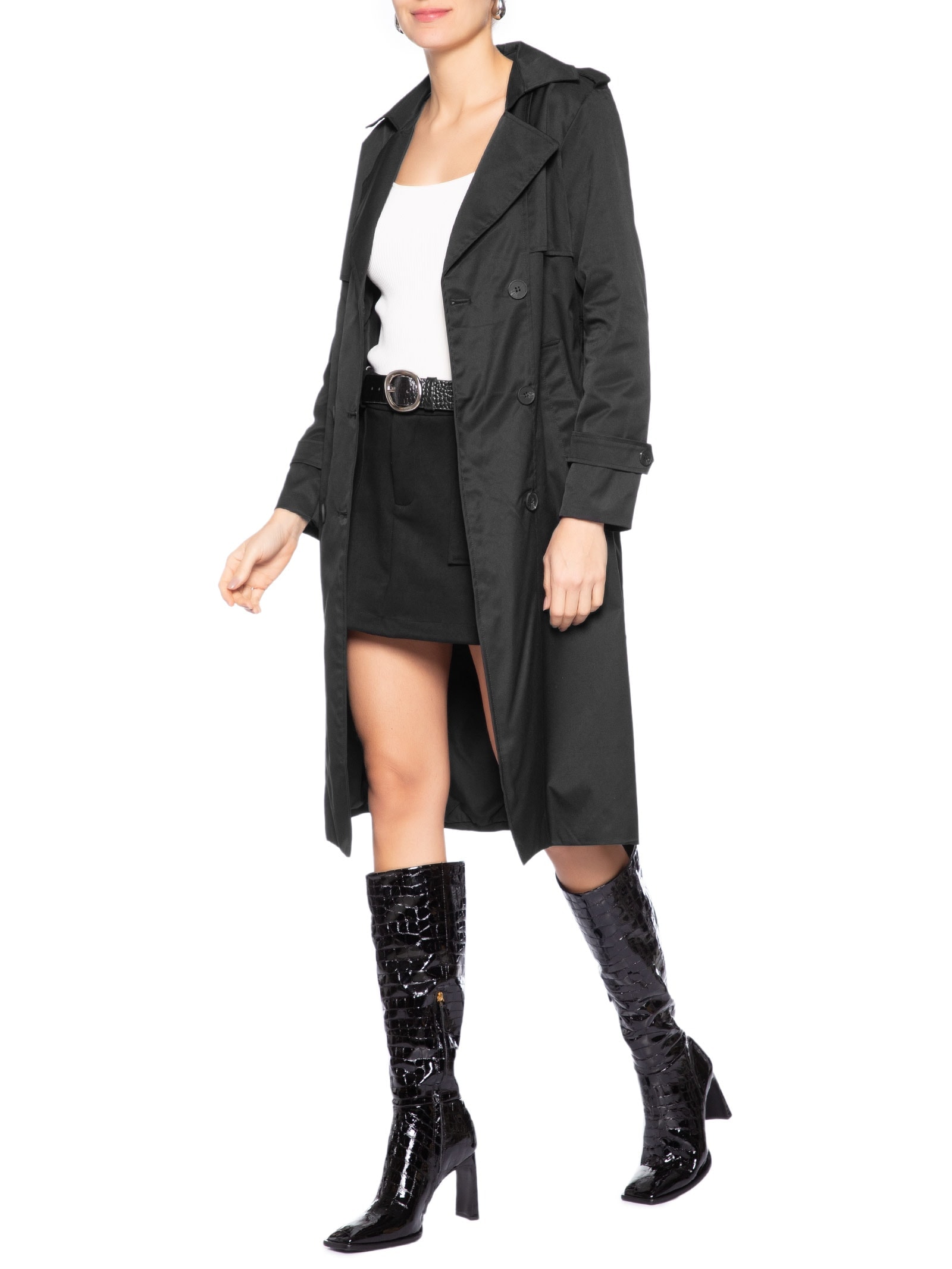 Casaco Trench Coat Feminino Preto Market 33