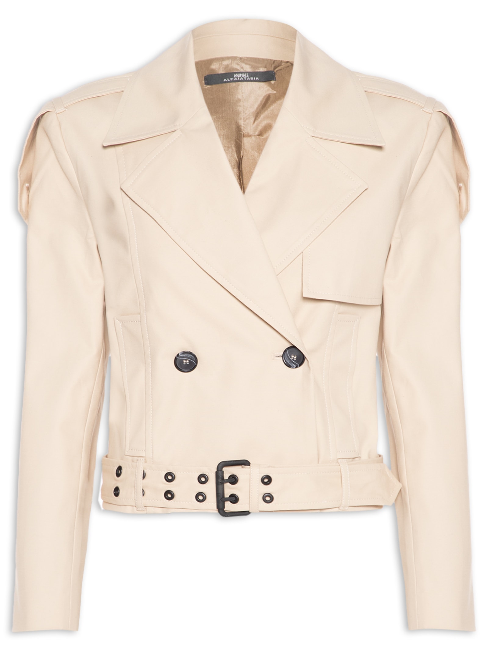 Casaco Trench Feminino Curto Bege Animale