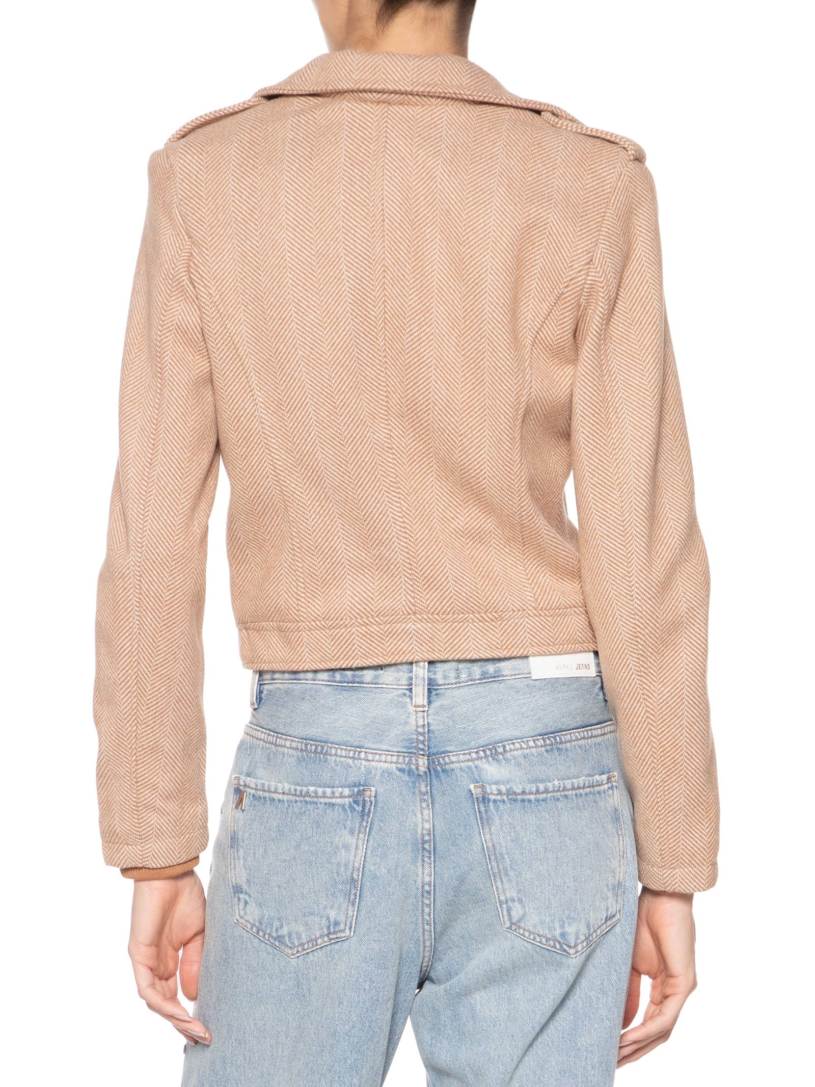 Casaqueto Feminino Com Zíper Diagonal Bege Market 33