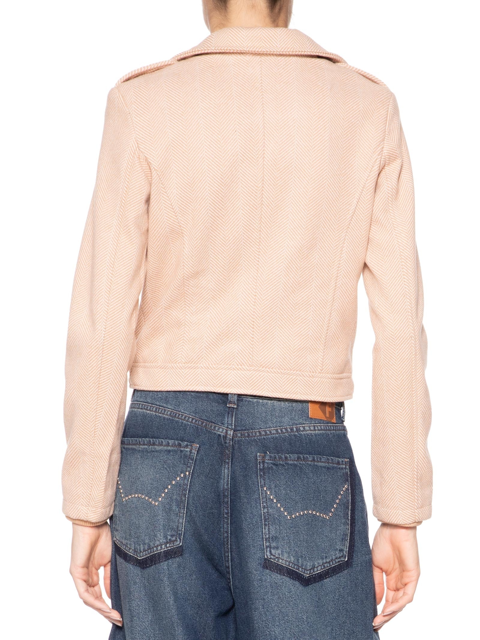 Casaqueto Feminino Com Zíper Diagonal Bege Market 33