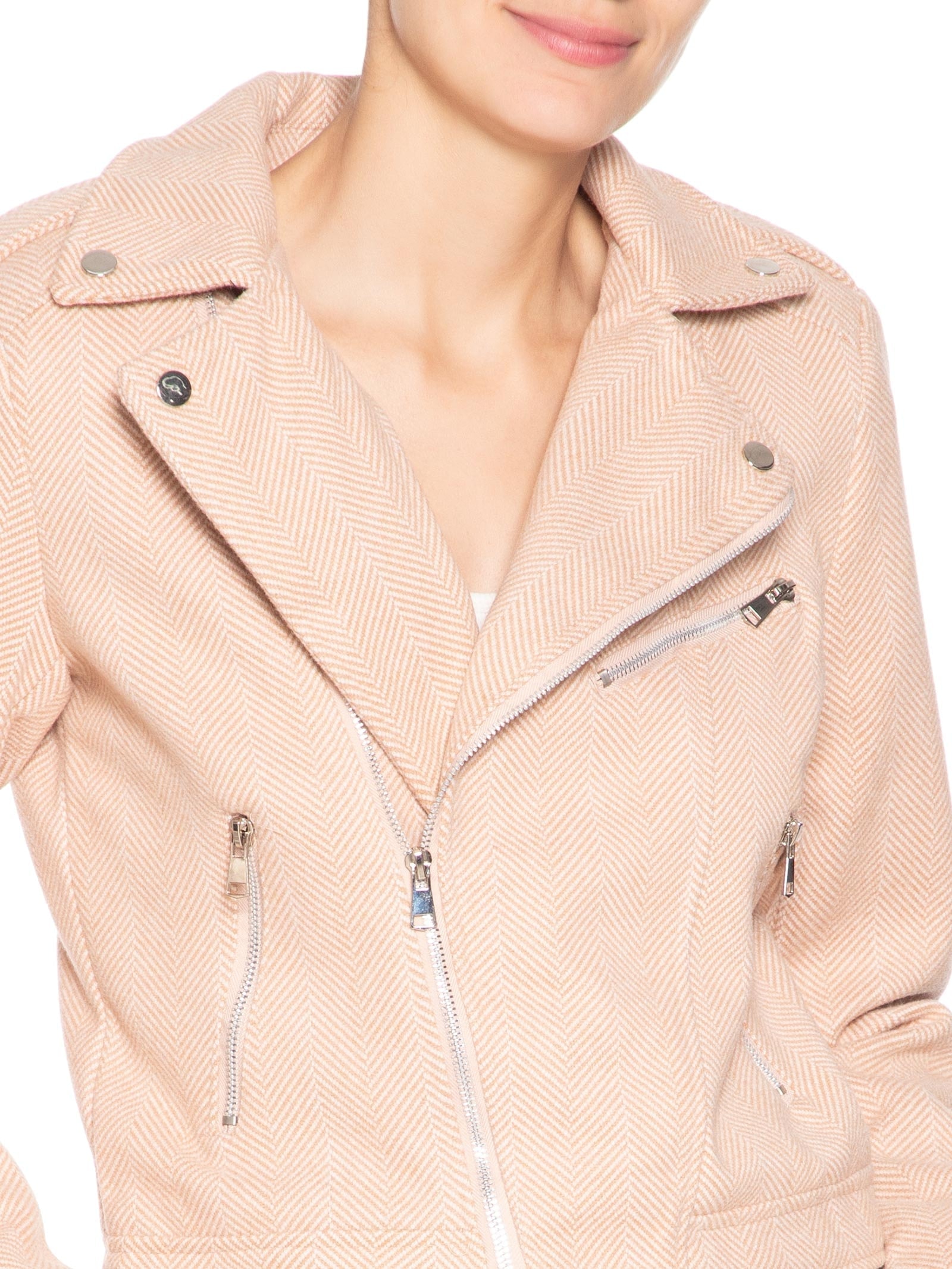 Casaqueto Feminino Com Zíper Diagonal Bege Market 33