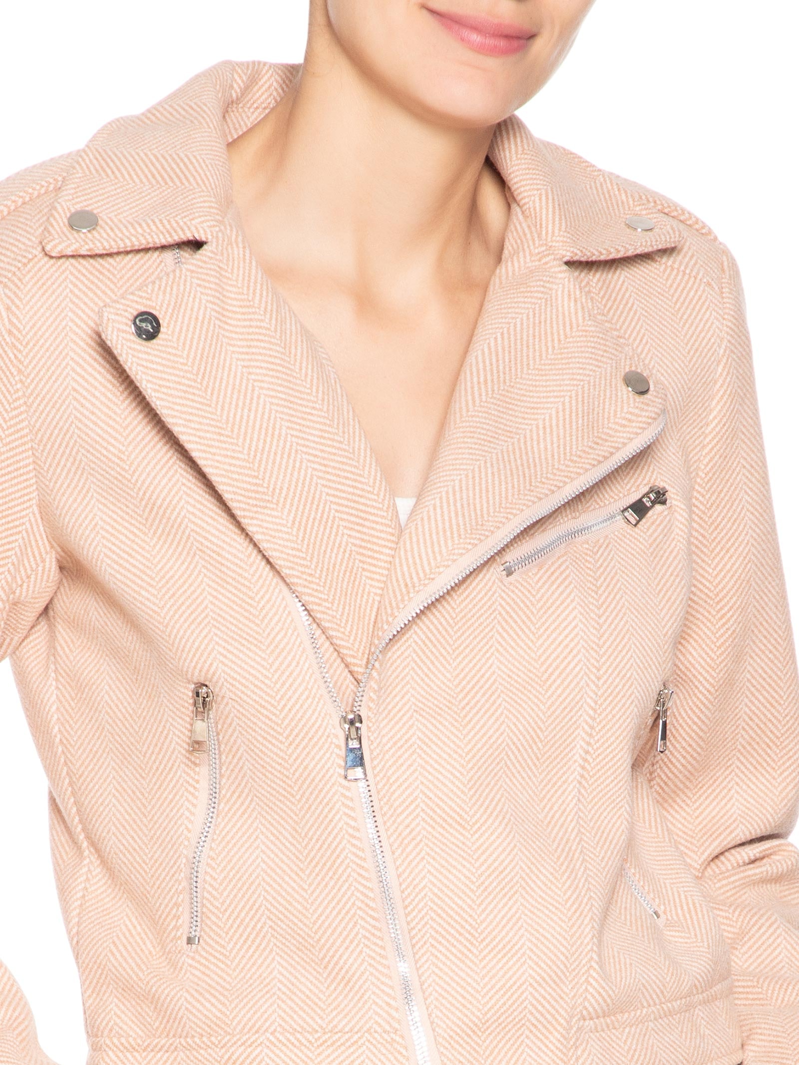 Casaqueto Feminino Com Zíper Diagonal Bege Market 33