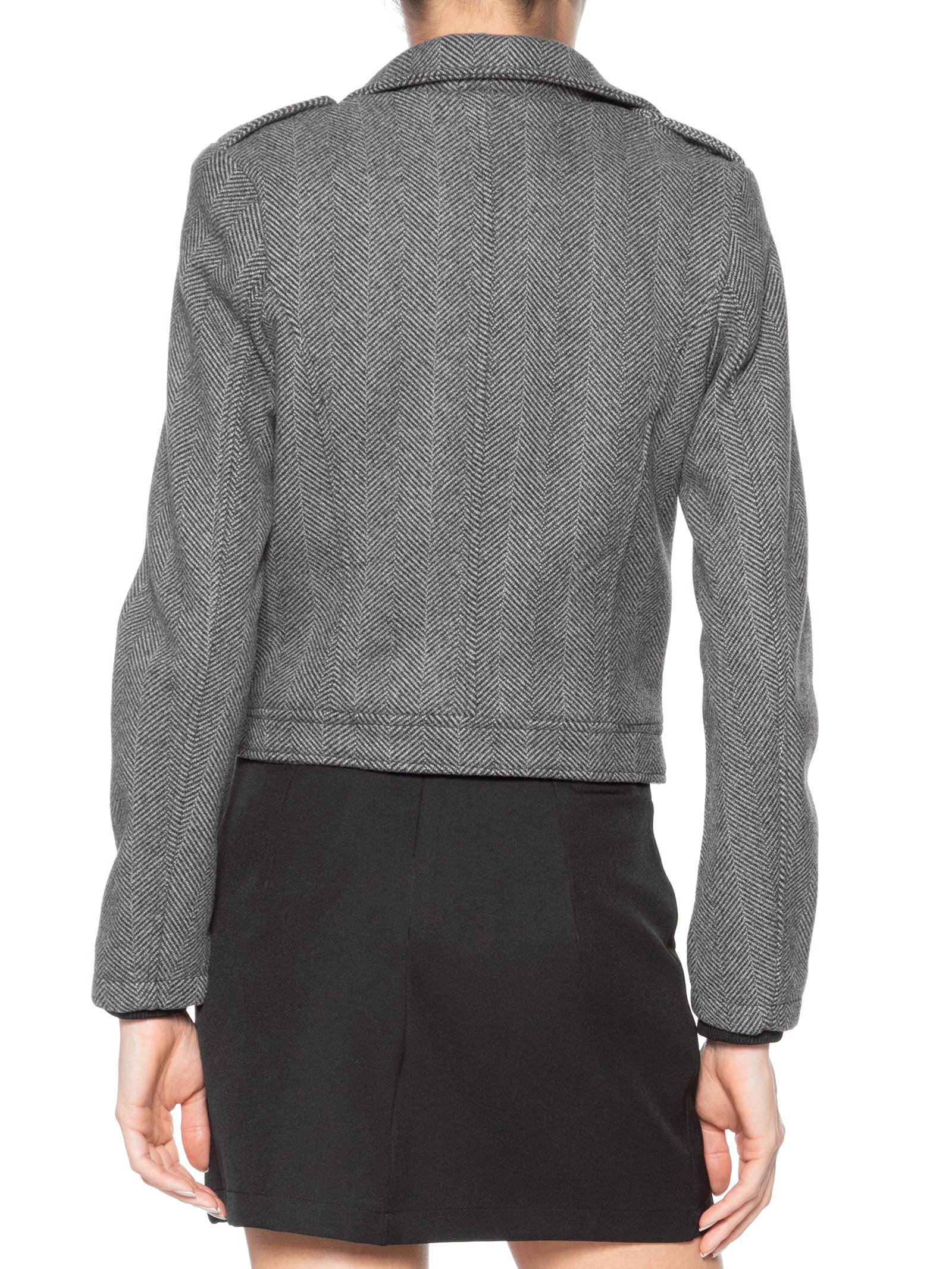 Casaqueto Feminino Com Zíper Diagonal Cinza Market 33