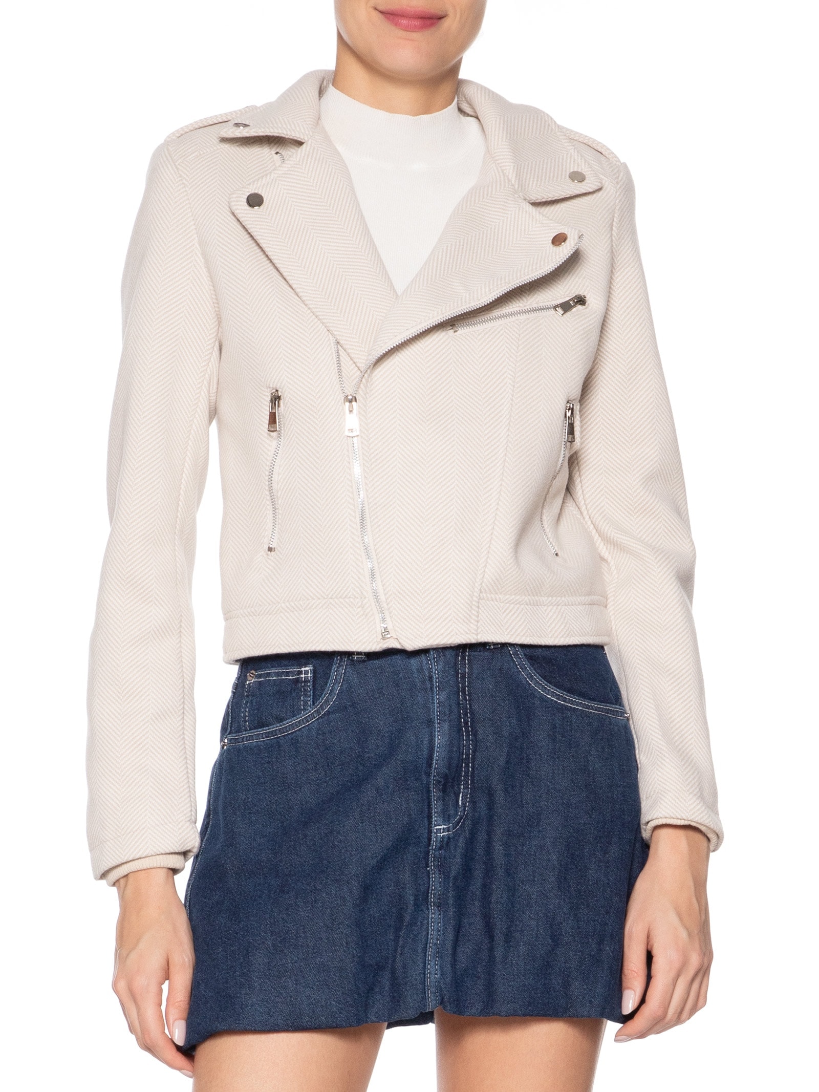 Casaqueto Feminino Com Zíper Diagonal Off White Market 33