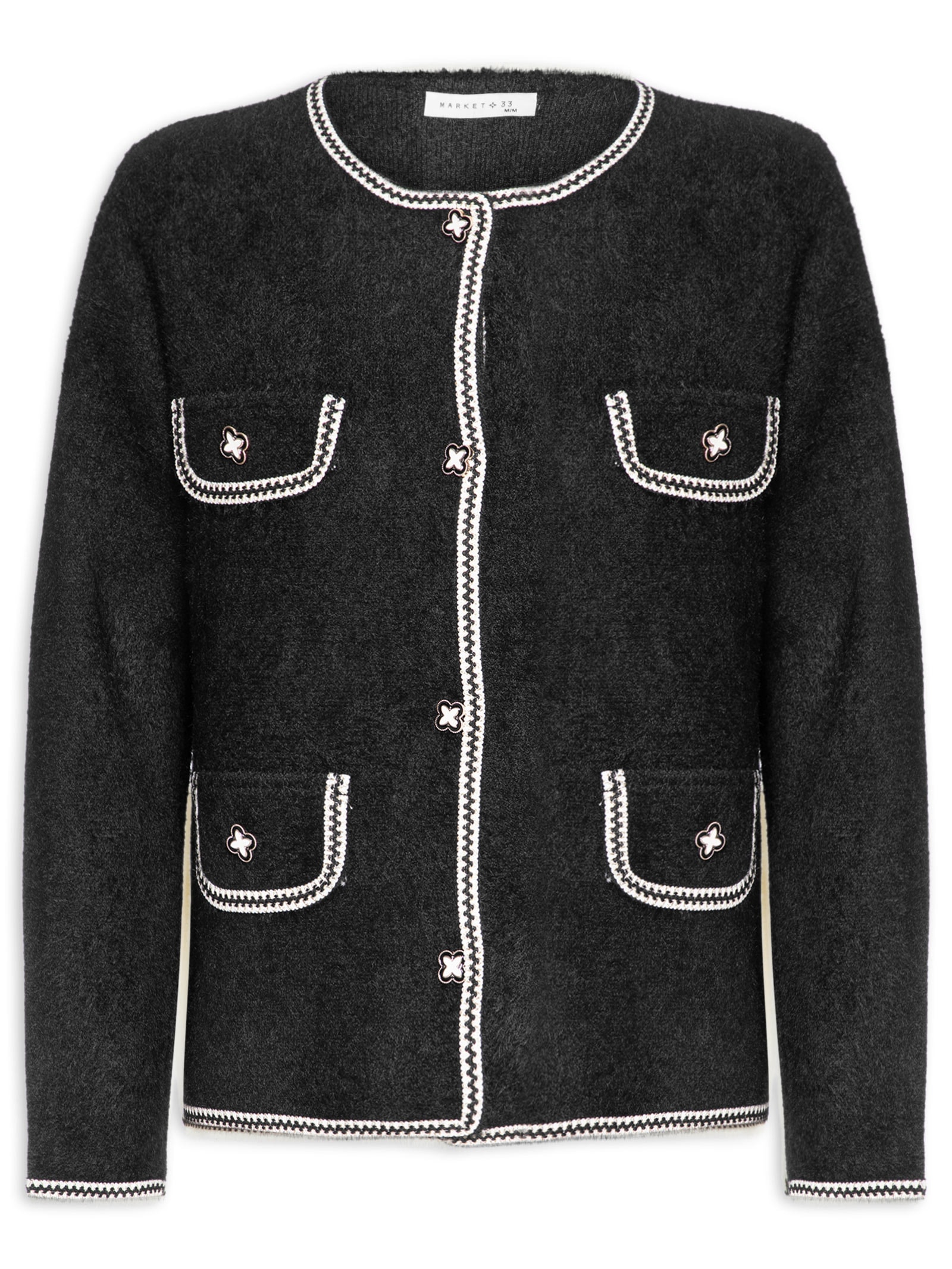 Casaqueto Feminino Em Tricot Preto Market 33