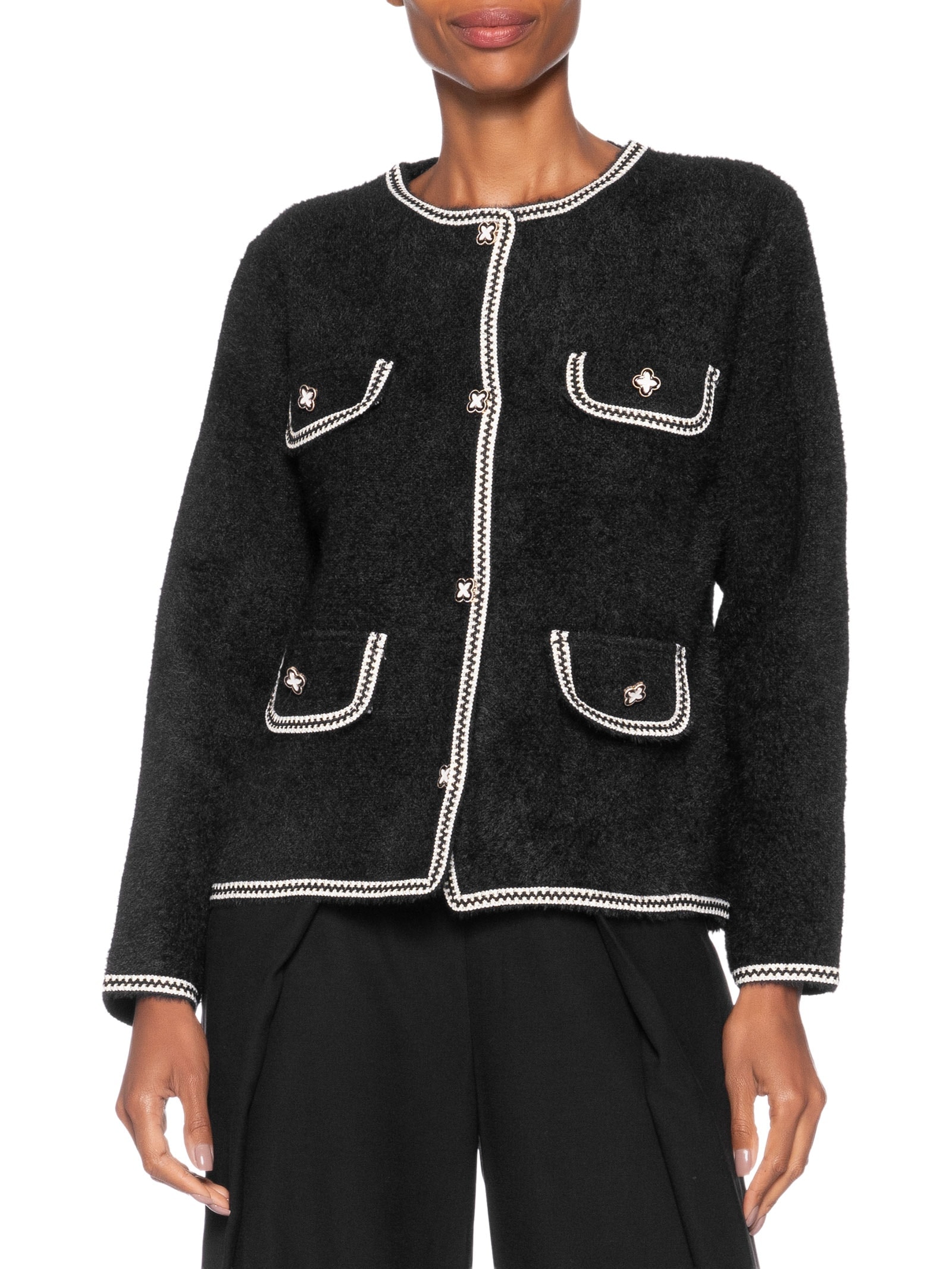 Casaqueto Feminino Em Tricot Preto Market 33
