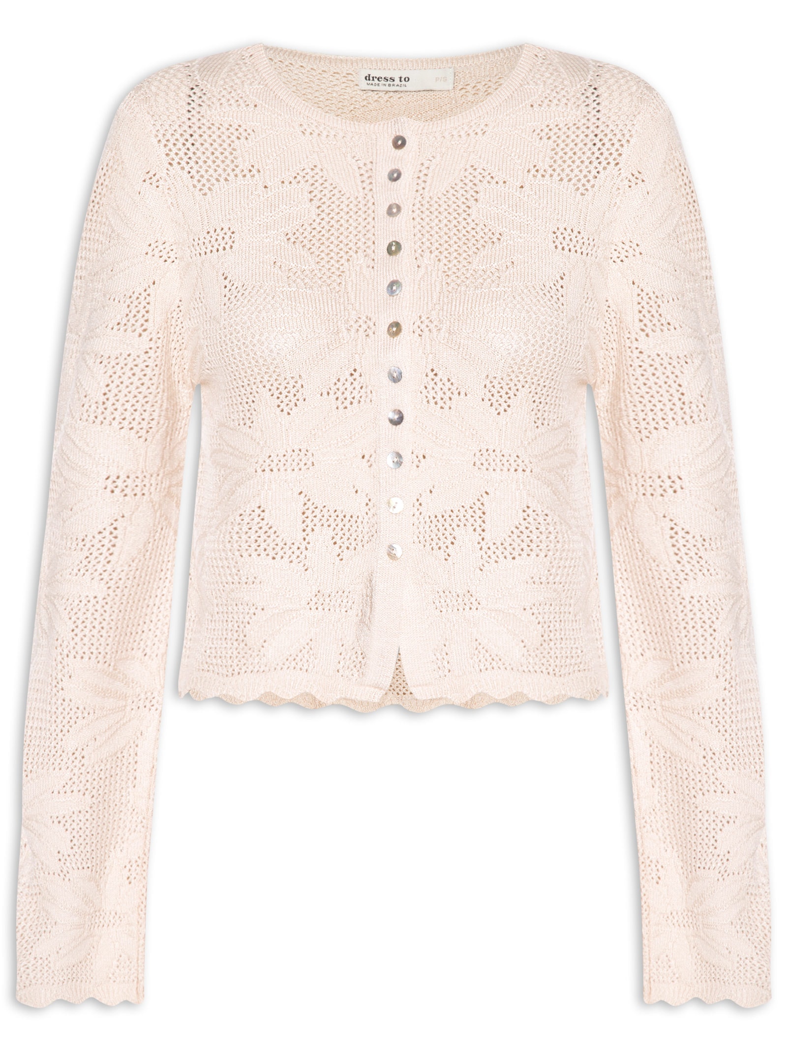 Casaqueto Feminino Tricot Jacquard Floral Off White Dress To