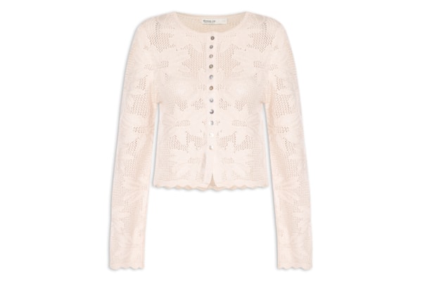 Casaqueto Feminino Tricot Jacquard Floral - Off White