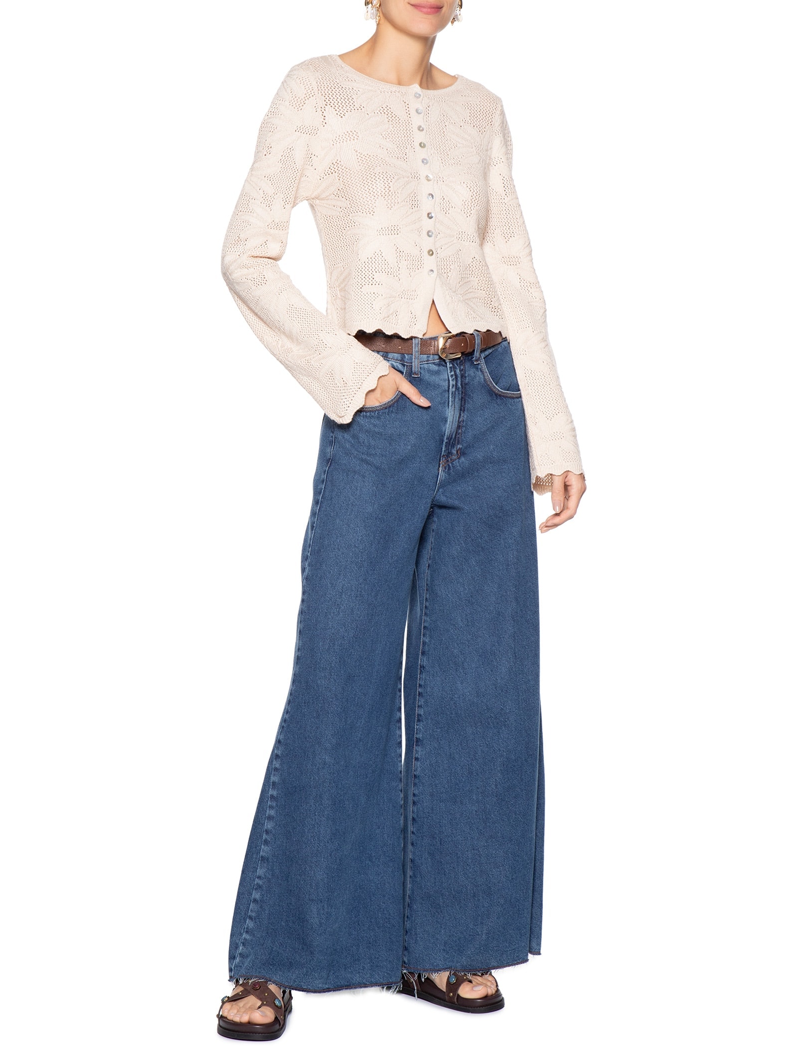 Casaqueto Feminino Tricot Jacquard Floral Off White Dress To