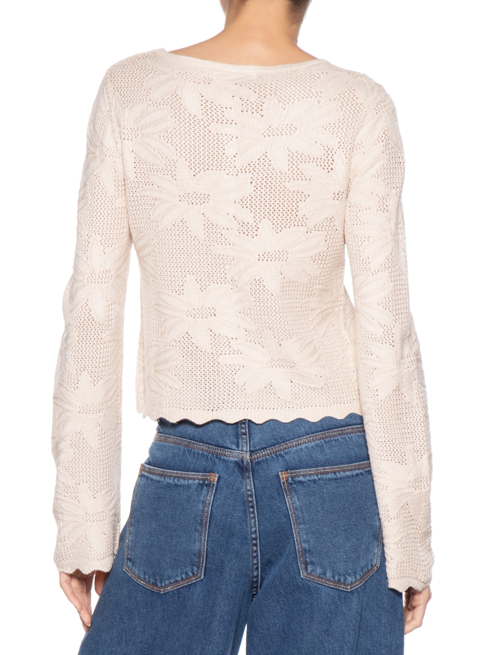 Casaqueto Feminino Tricot Jacquard Floral Off White Dress To